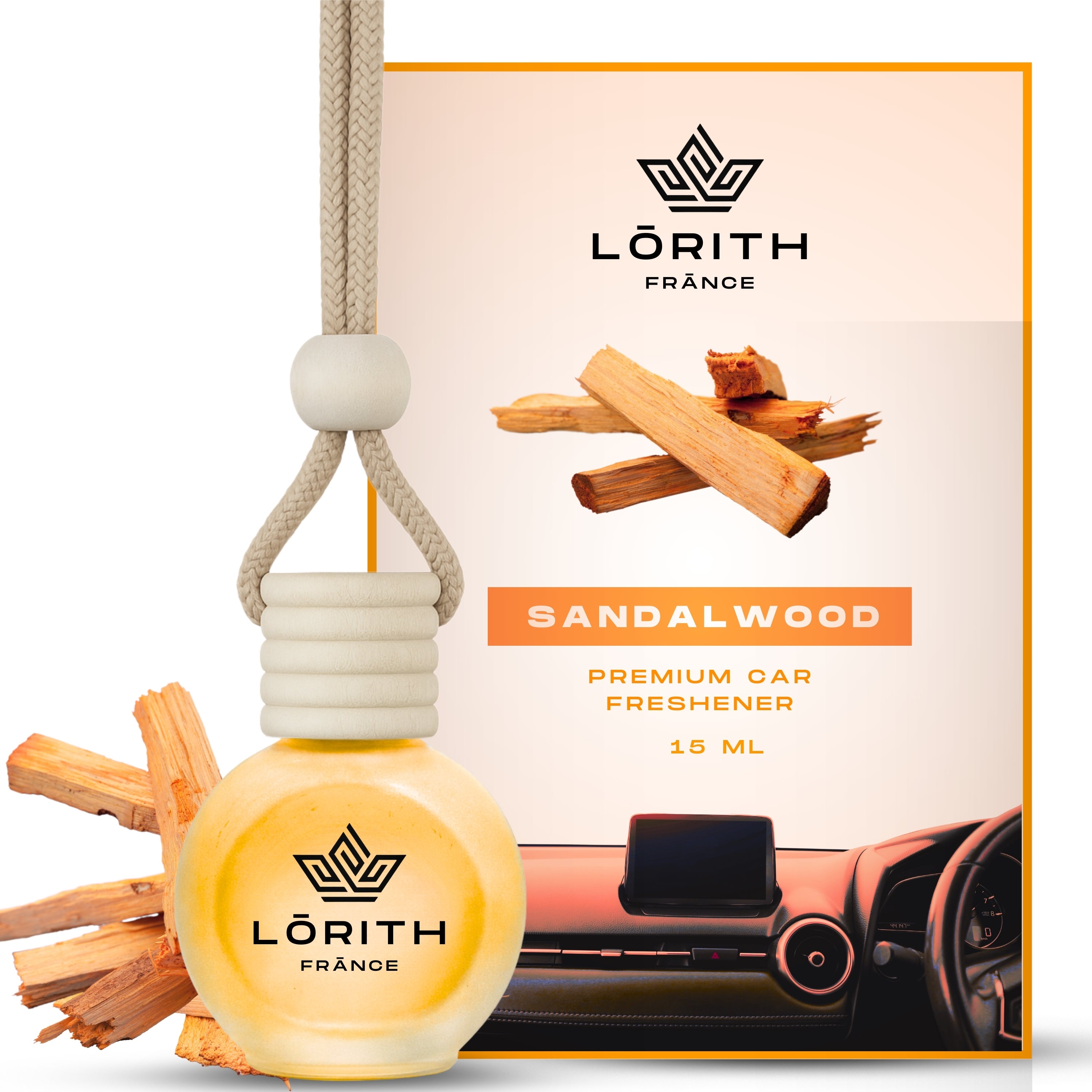 Lorith France Sandalwood Hanging Car Air Freshener | Premium Long-Lasting Car Perfume - LORITH FRANCE
