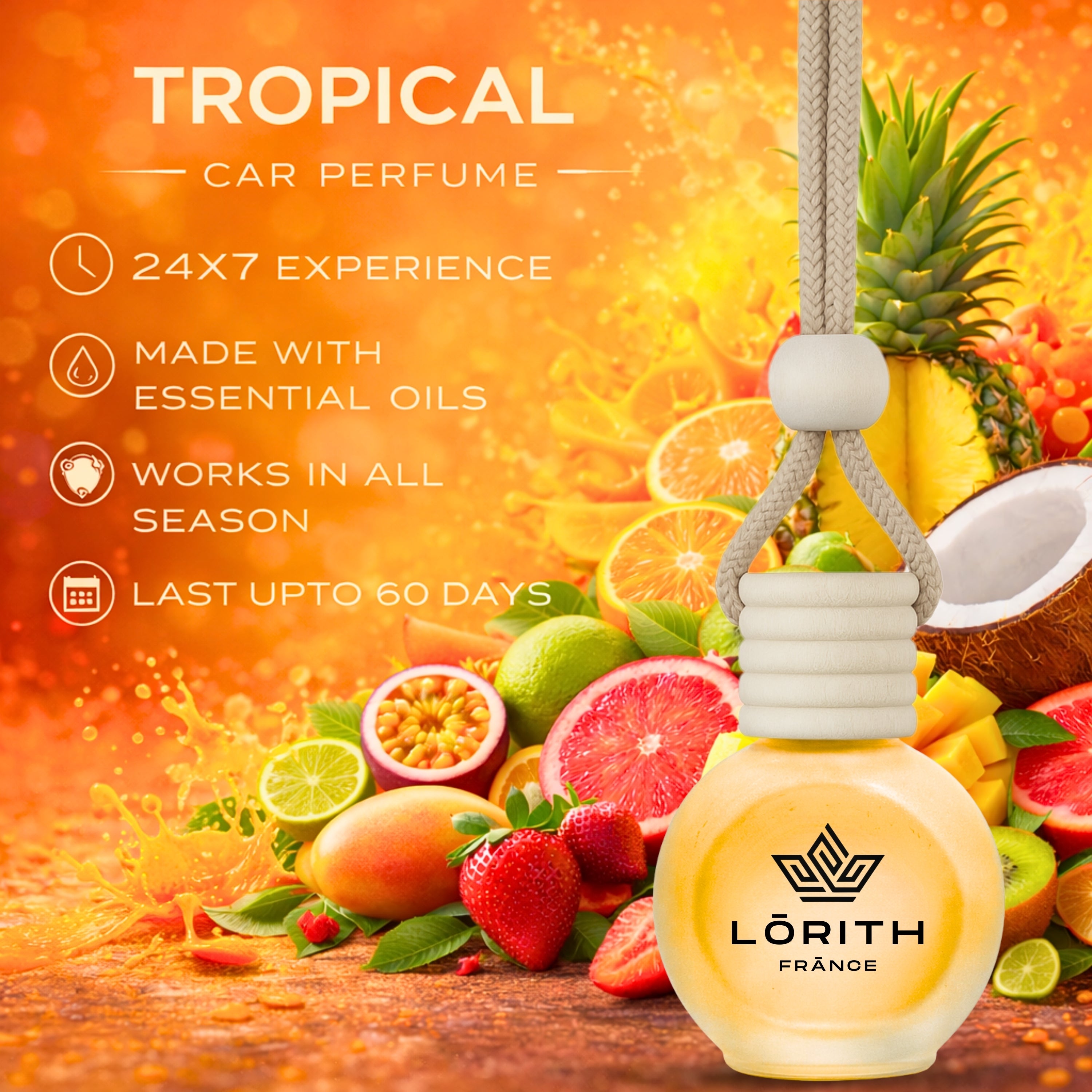 Lorith France Tropical Hanging Car Air Freshener | Premium Long-Lasting Car Perfume - LORITH FRANCE