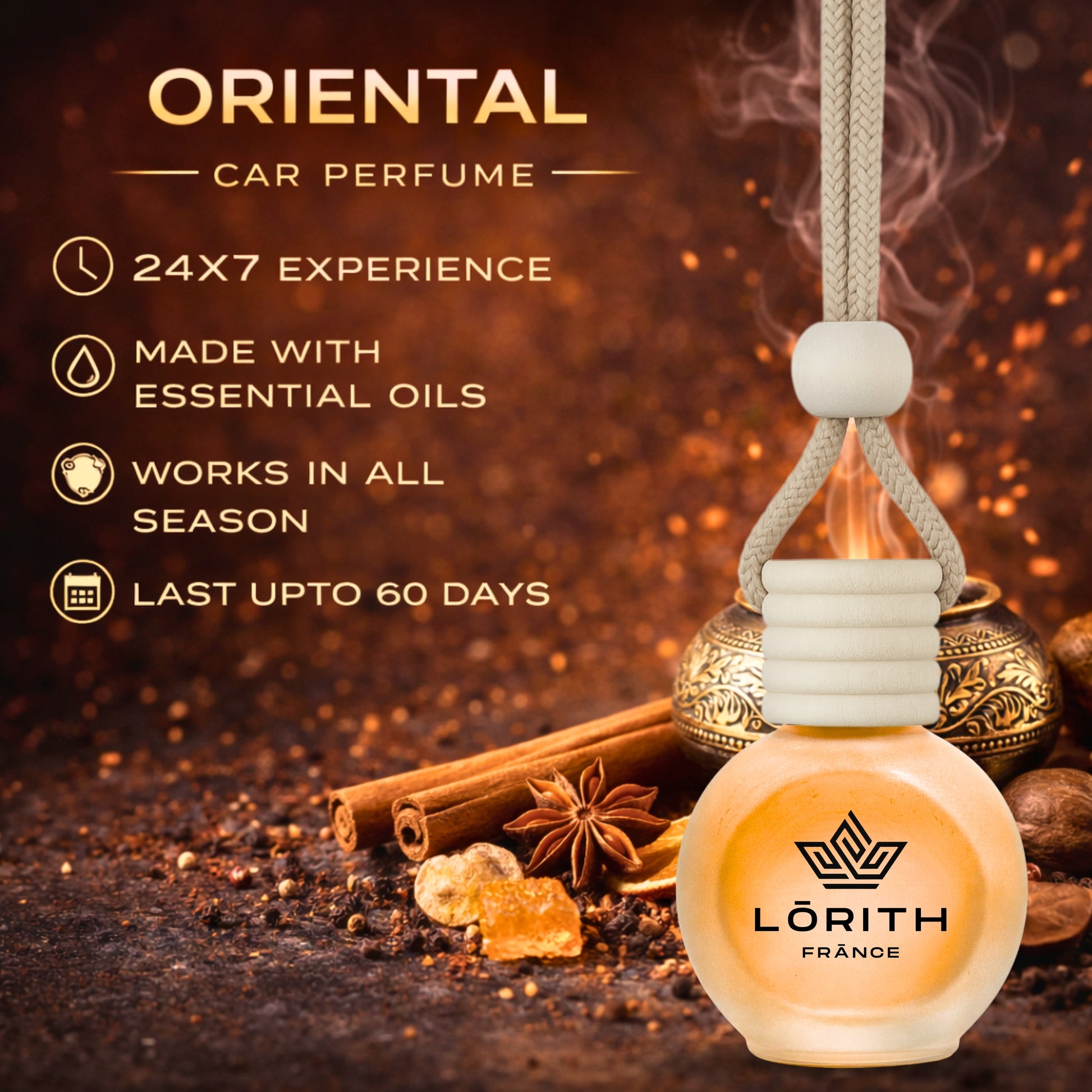 Lorith France Oriental Hanging Car Air Freshener | Premium Long-Lasting Car Perfume - LORITH FRANCE