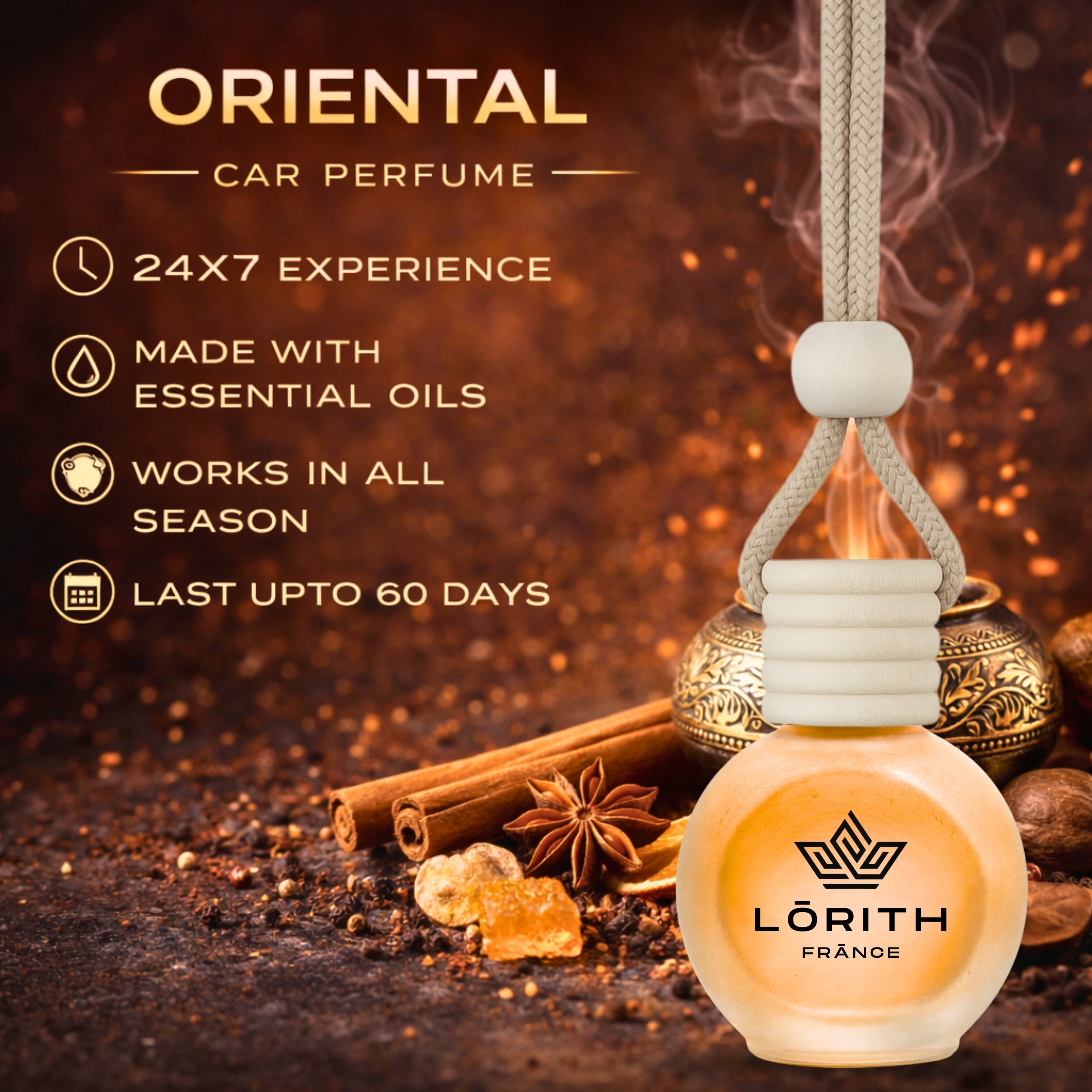 Lorith France Oriental Hanging Car Air Freshener | Premium Long-Lasting Car Perfume - LORITH FRANCE