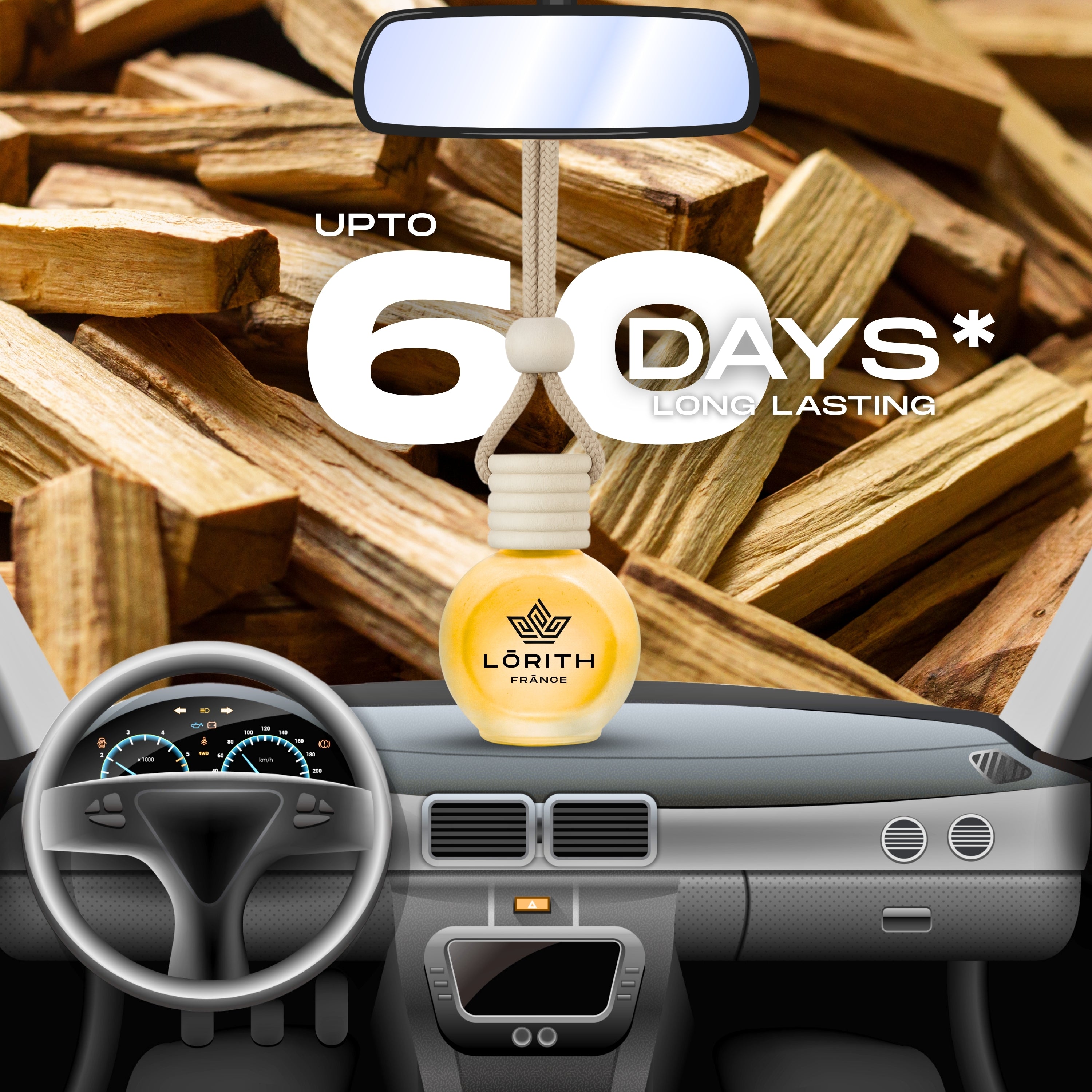Lorith France Sandalwood Hanging Car Air Freshener | Premium Long-Lasting Car Perfume - LORITH FRANCE