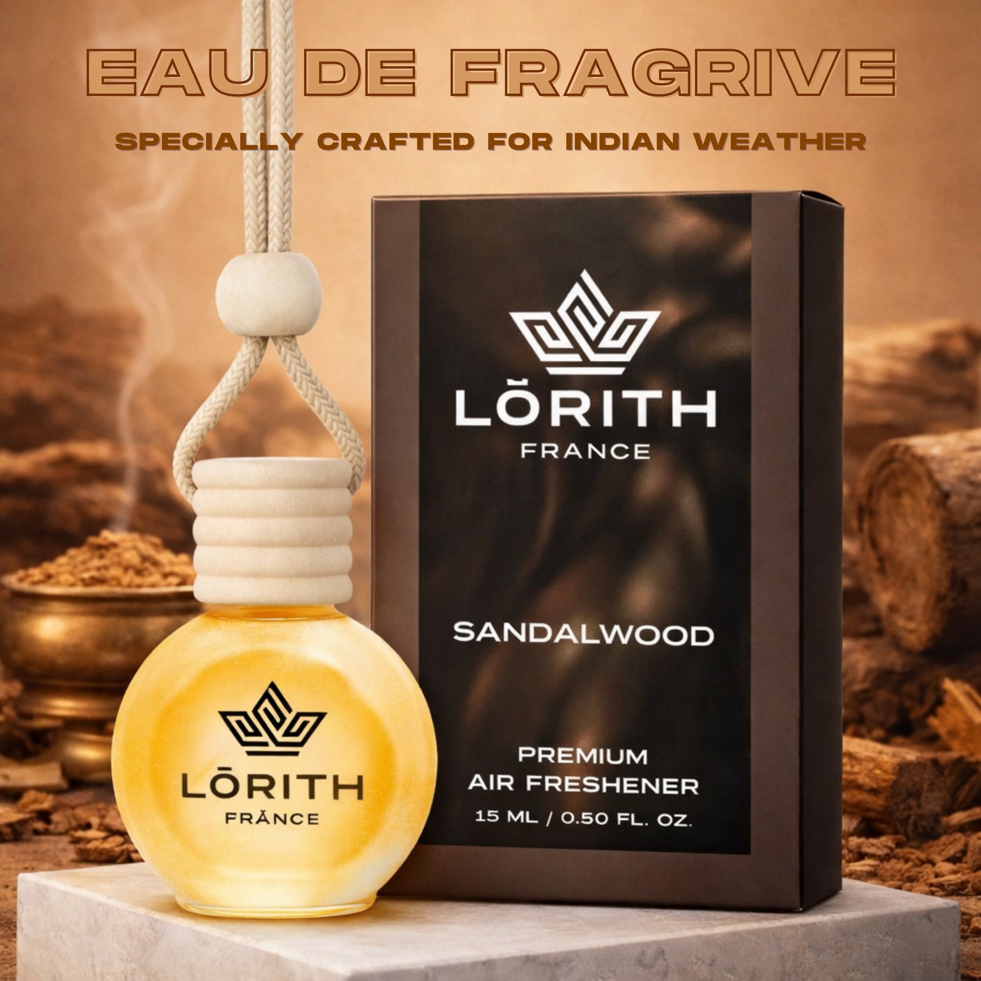 Lorith France Sandalwood Hanging Car Air Freshener | Premium Long-Lasting Car Perfume - LORITH FRANCE