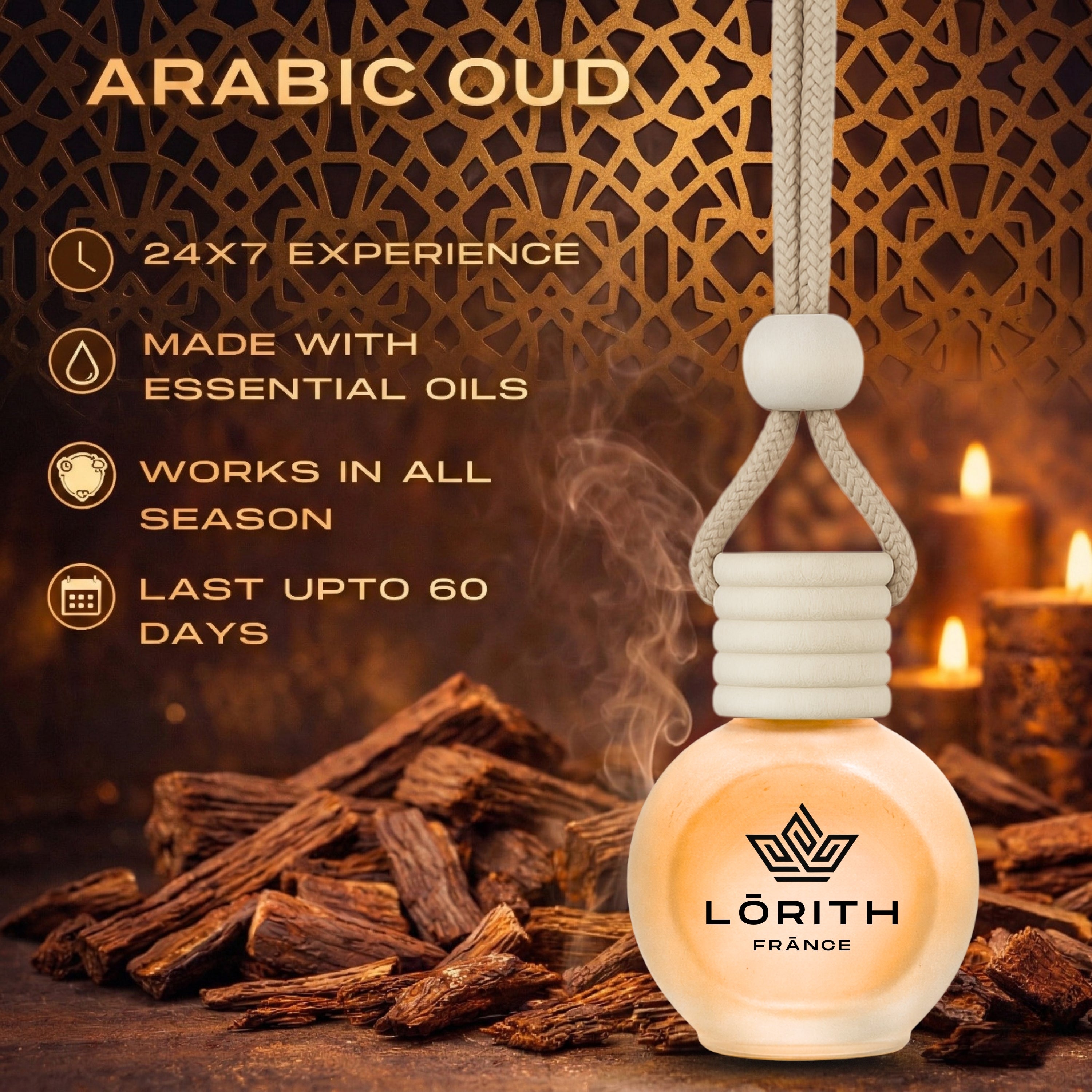 Lorith France Arabic Oud Hanging Car Air Freshener | Premium Long-Lasting Car Perfume - LORITH FRANCE