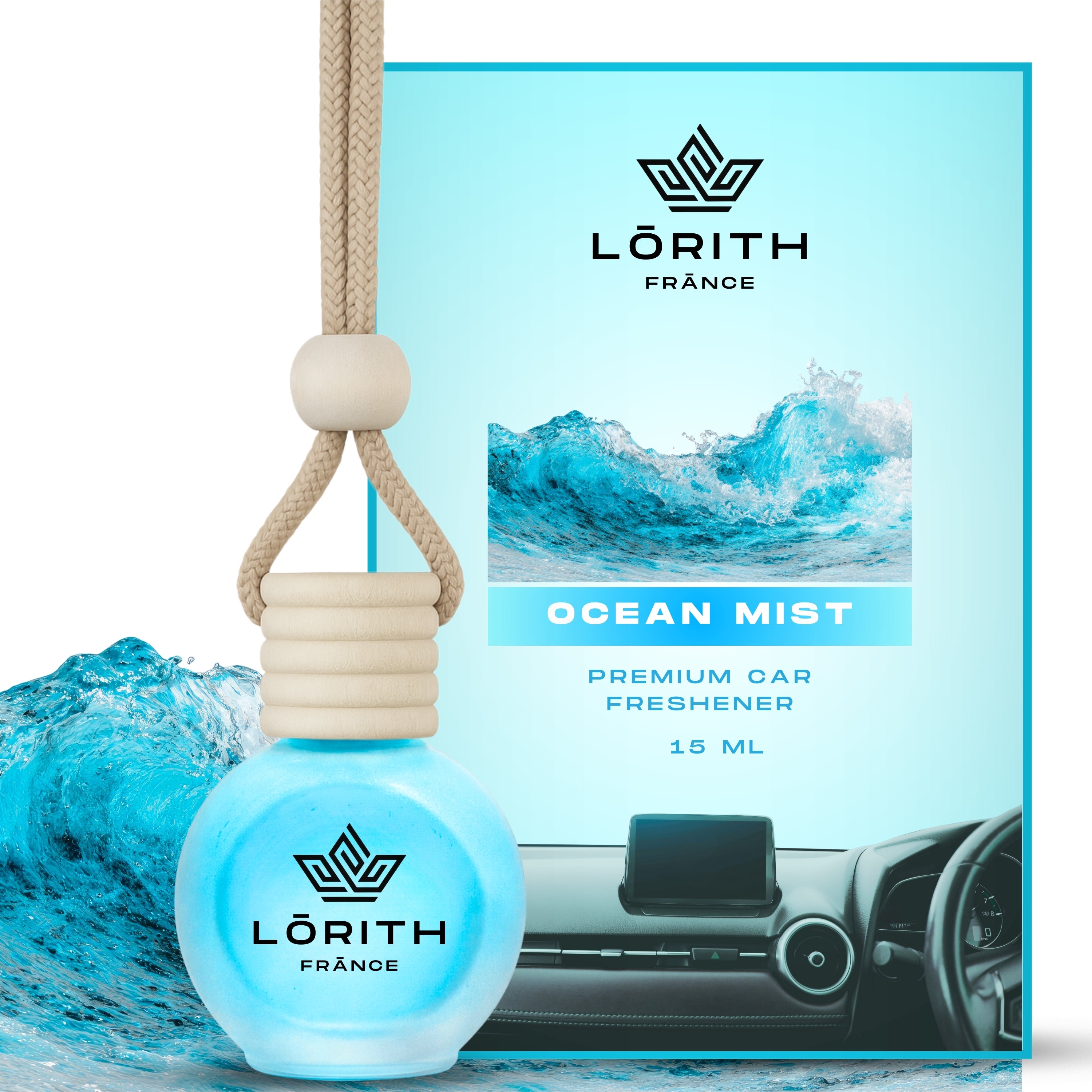 Lorith France Ocean Mist Hanging Car Air Freshener | Premium Long-Lasting Car Perfume - LORITH FRANCE