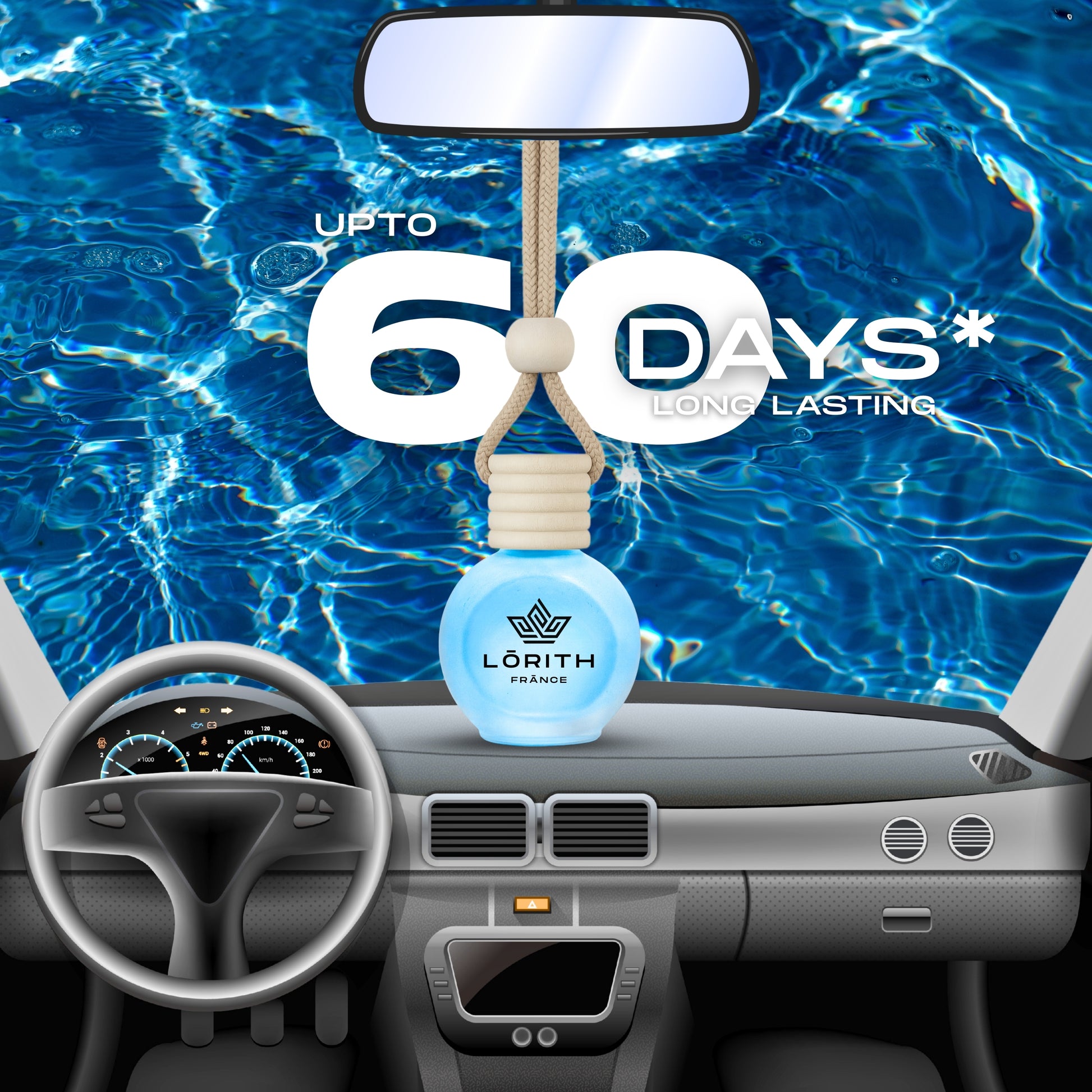 Lorith France Cool Aqua Hanging Car Air Freshener | Premium Long-Lasting Car Perfume - LORITH FRANCE