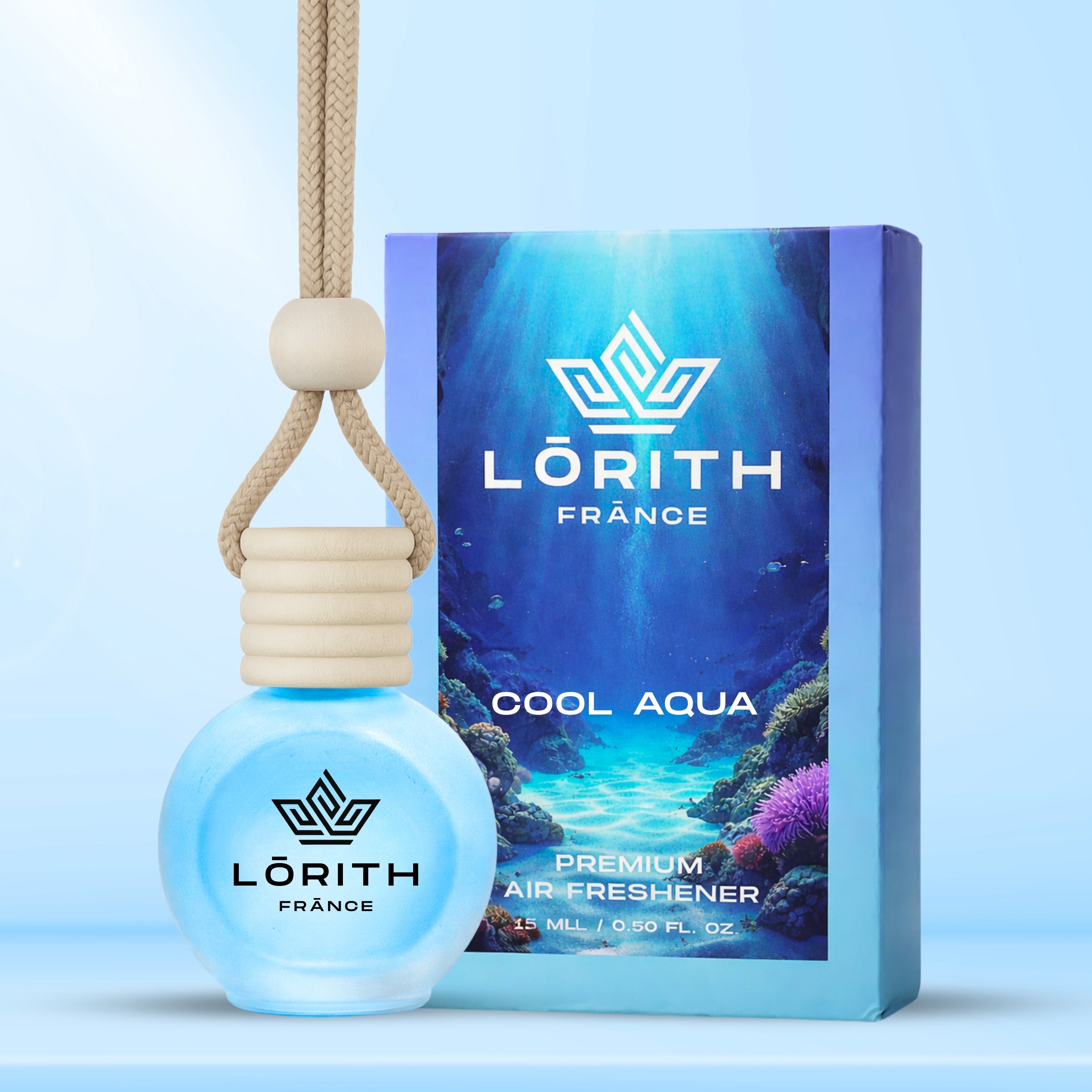 Lorith France Cool Aqua Hanging Car Air Freshener | Premium Long-Lasting Car Perfume - LORITH FRANCE