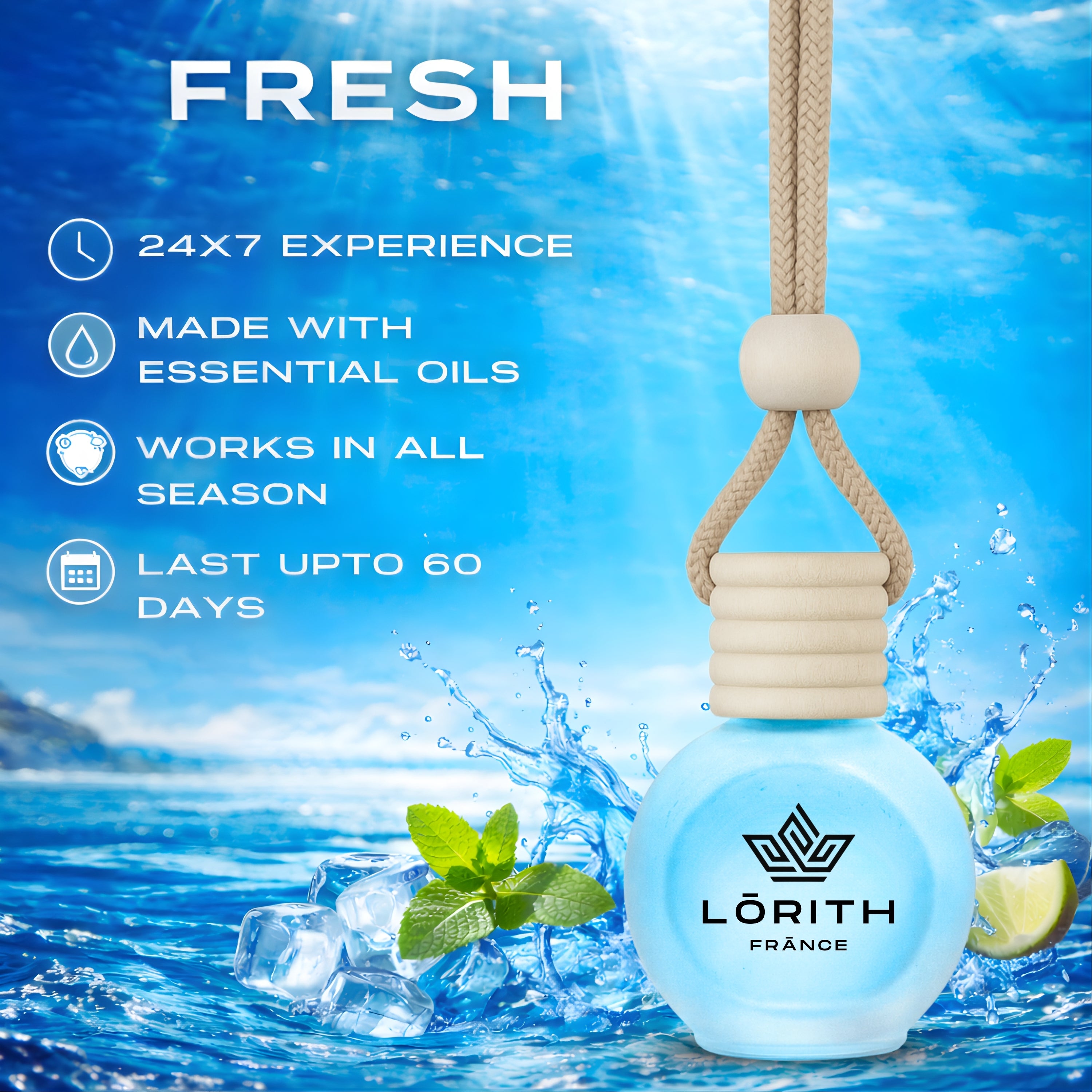 Lorith France Fresh Hanging Car Air Freshener | Premium Long-Lasting Car Perfume - LORITH FRANCE