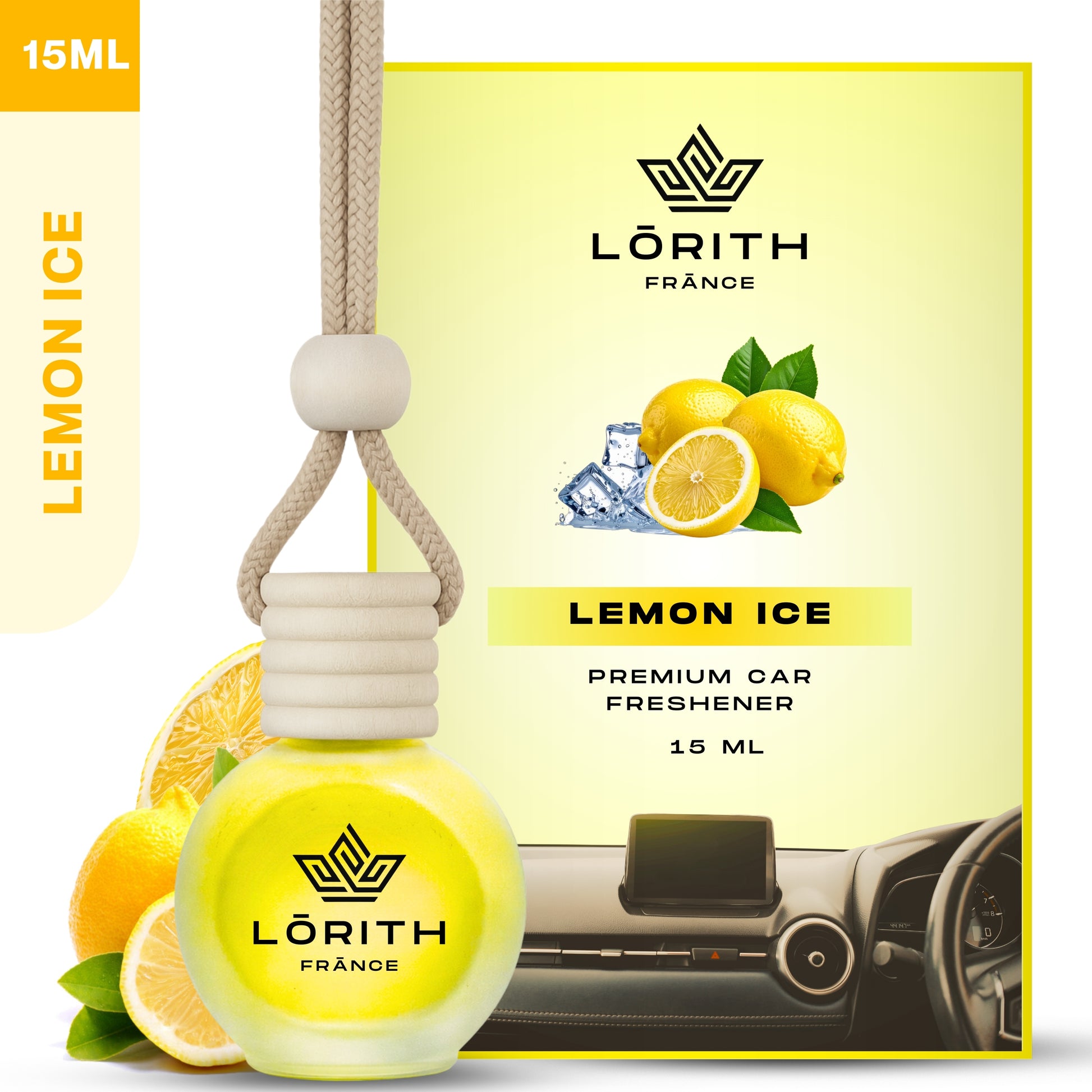 Lorith France Lemon Ice Hanging Car Air Freshener | Premium Long-Lasting Car Perfume - LORITH FRANCE