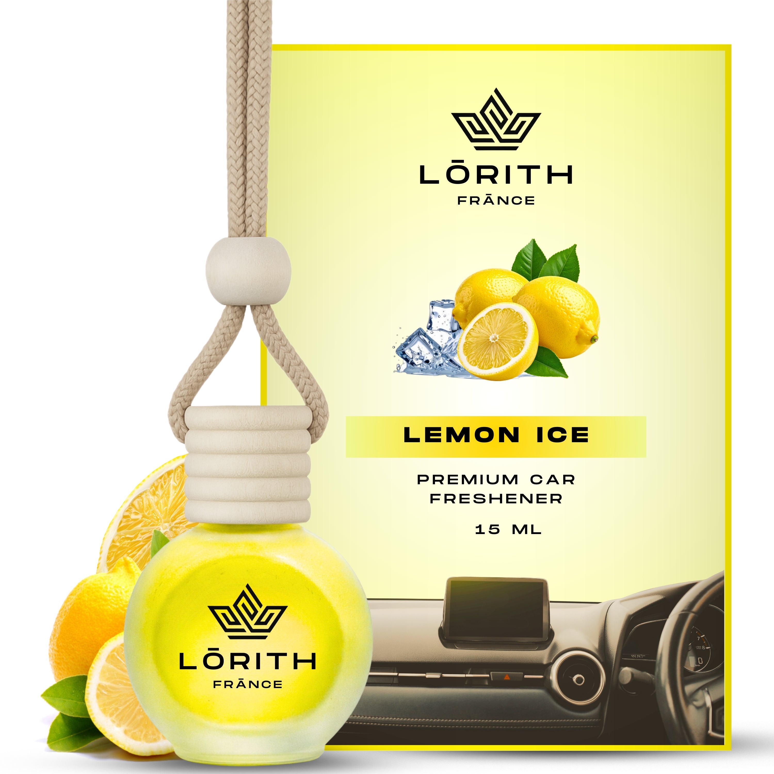 Lorith France Lemon Ice Hanging Car Air Freshener | Premium Long-Lasting Car Perfume - LORITH FRANCE
