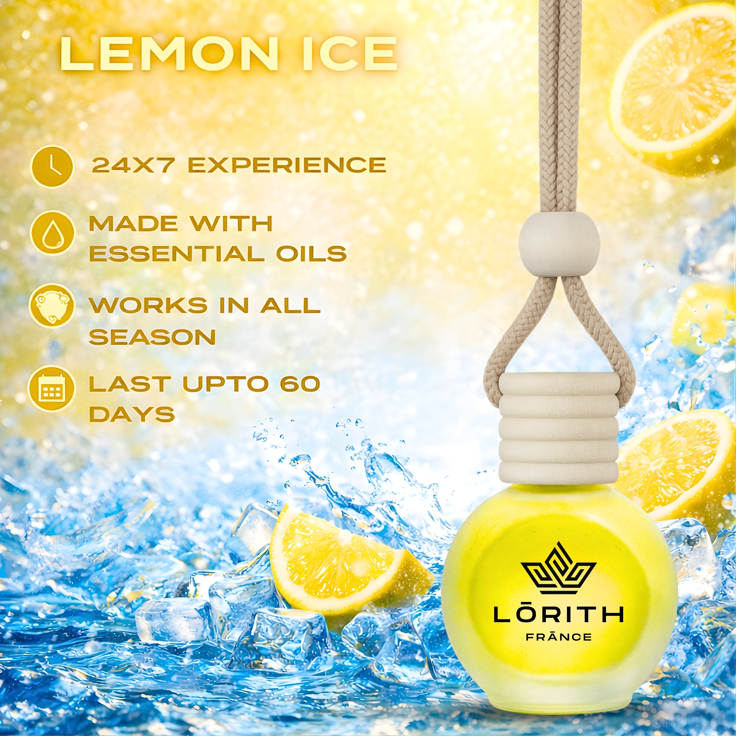 Lorith France Lemon Ice Hanging Car Air Freshener | Premium Long-Lasting Car Perfume - LORITH FRANCE