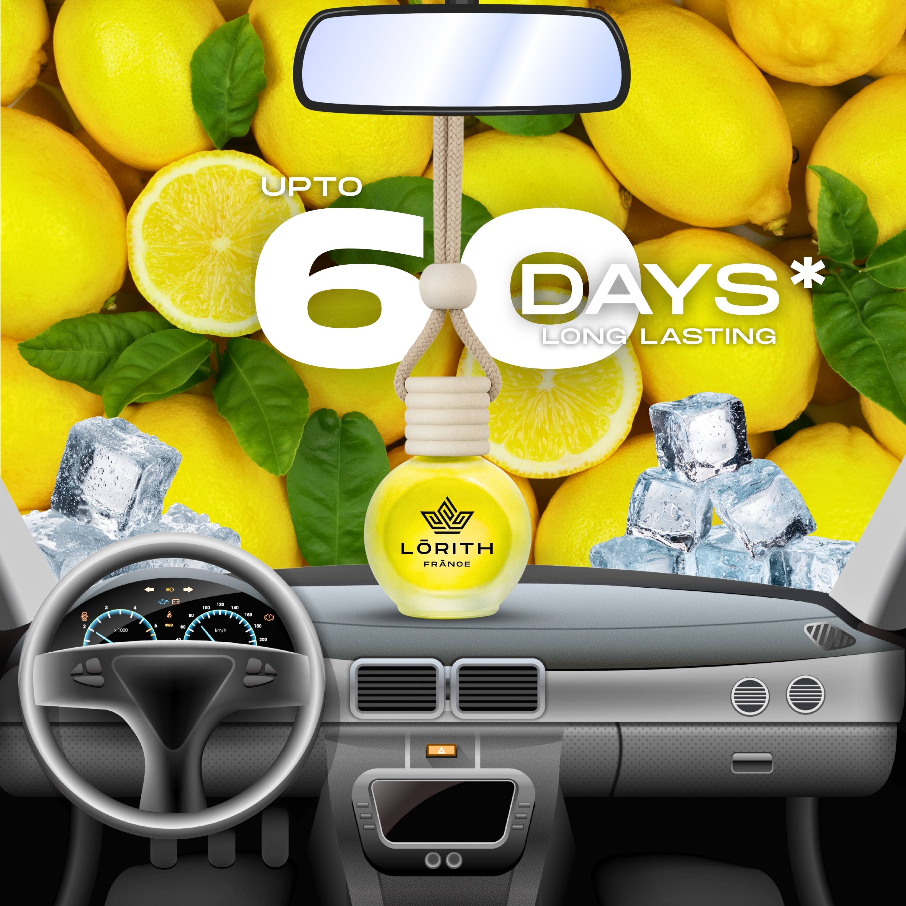 Lorith France Lemon Ice Hanging Car Air Freshener | Premium Long-Lasting Car Perfume - LORITH FRANCE