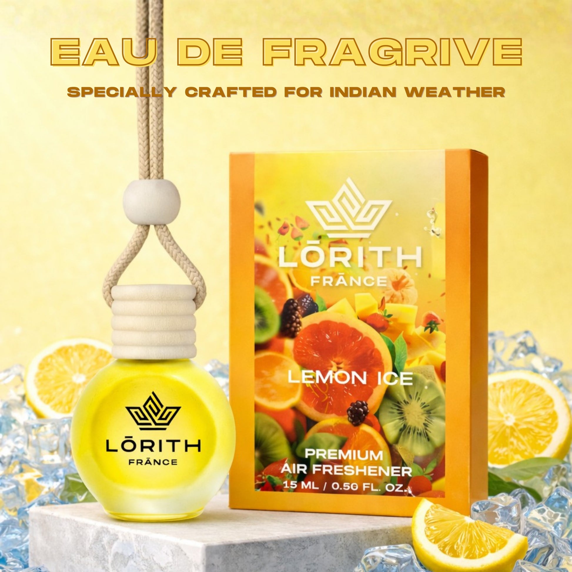 Lorith France Lemon Ice Hanging Car Air Freshener | Premium Long-Lasting Car Perfume - LORITH FRANCE