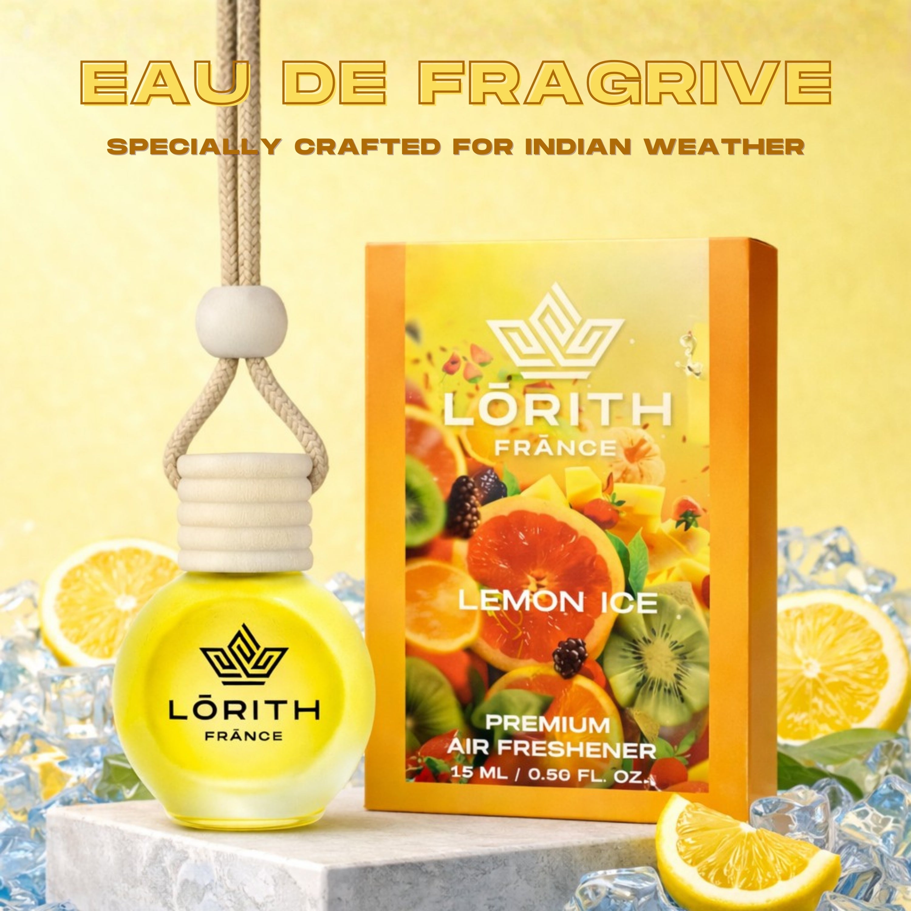 Lorith France Lemon Ice Hanging Car Air Freshener | Premium Long-Lasting Car Perfume - LORITH FRANCE