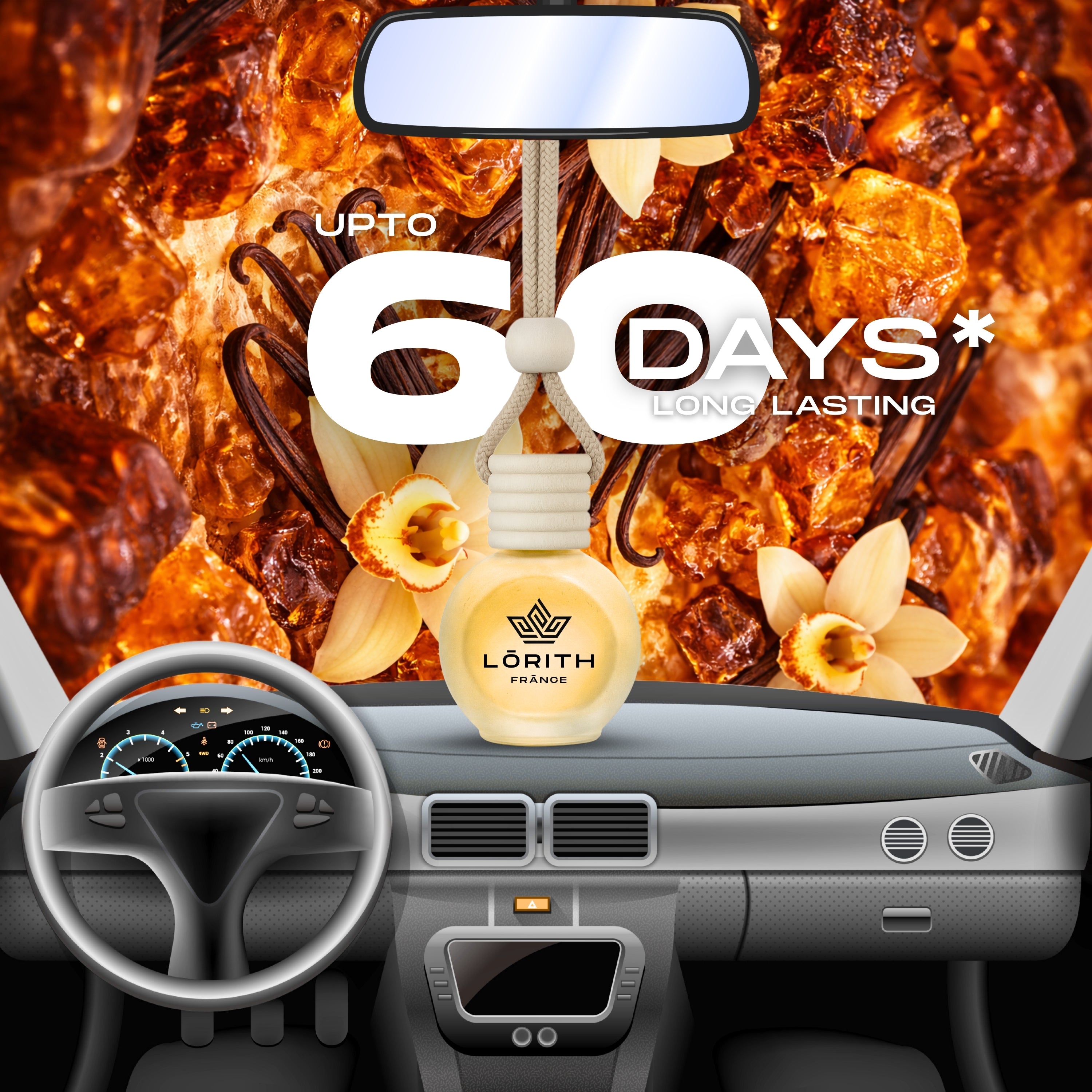 Lorith France Amber Vanilla Hanging Car Air Freshener | Premium Long-Lasting Car Perfume - LORITH FRANCE