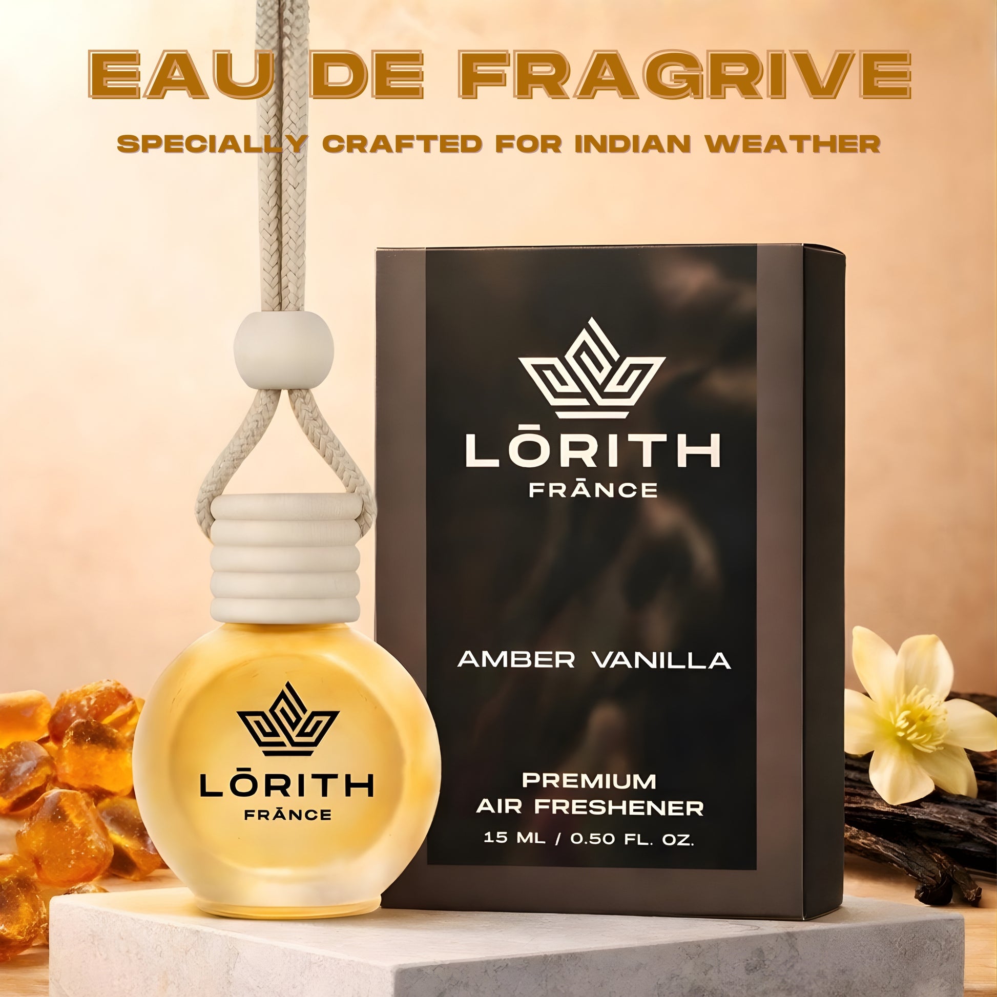 Lorith France Amber Vanilla Hanging Car Air Freshener | Premium Long-Lasting Car Perfume - LORITH FRANCE