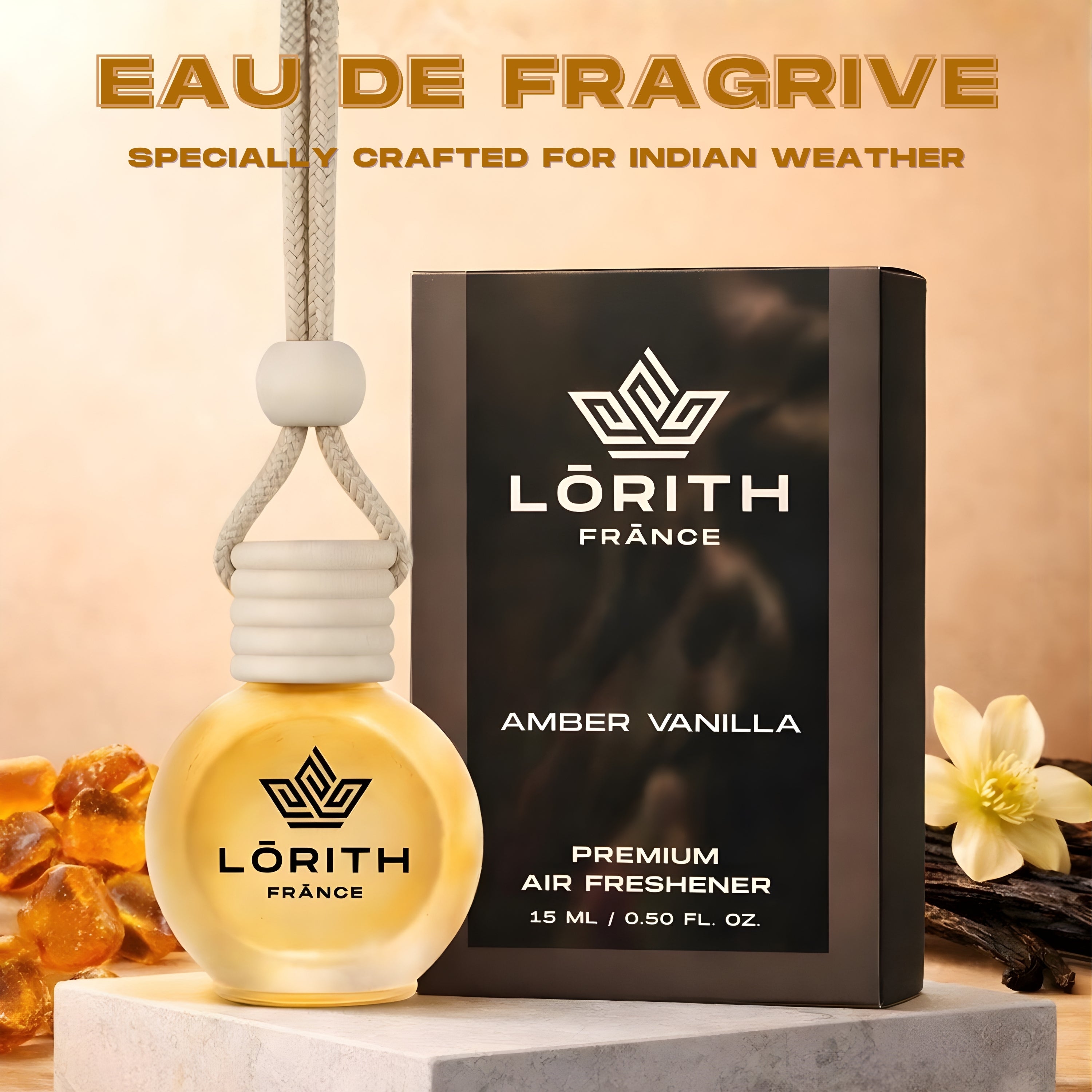 Lorith France Amber Vanilla Hanging Car Air Freshener | Premium Long-Lasting Car Perfume - LORITH FRANCE