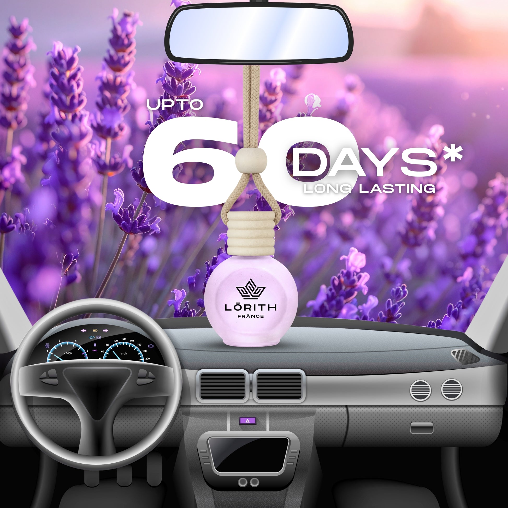 Lorith France Lavender Hanging Car Air Freshener | Premium Long-Lasting Car Perfume - LORITH FRANCE