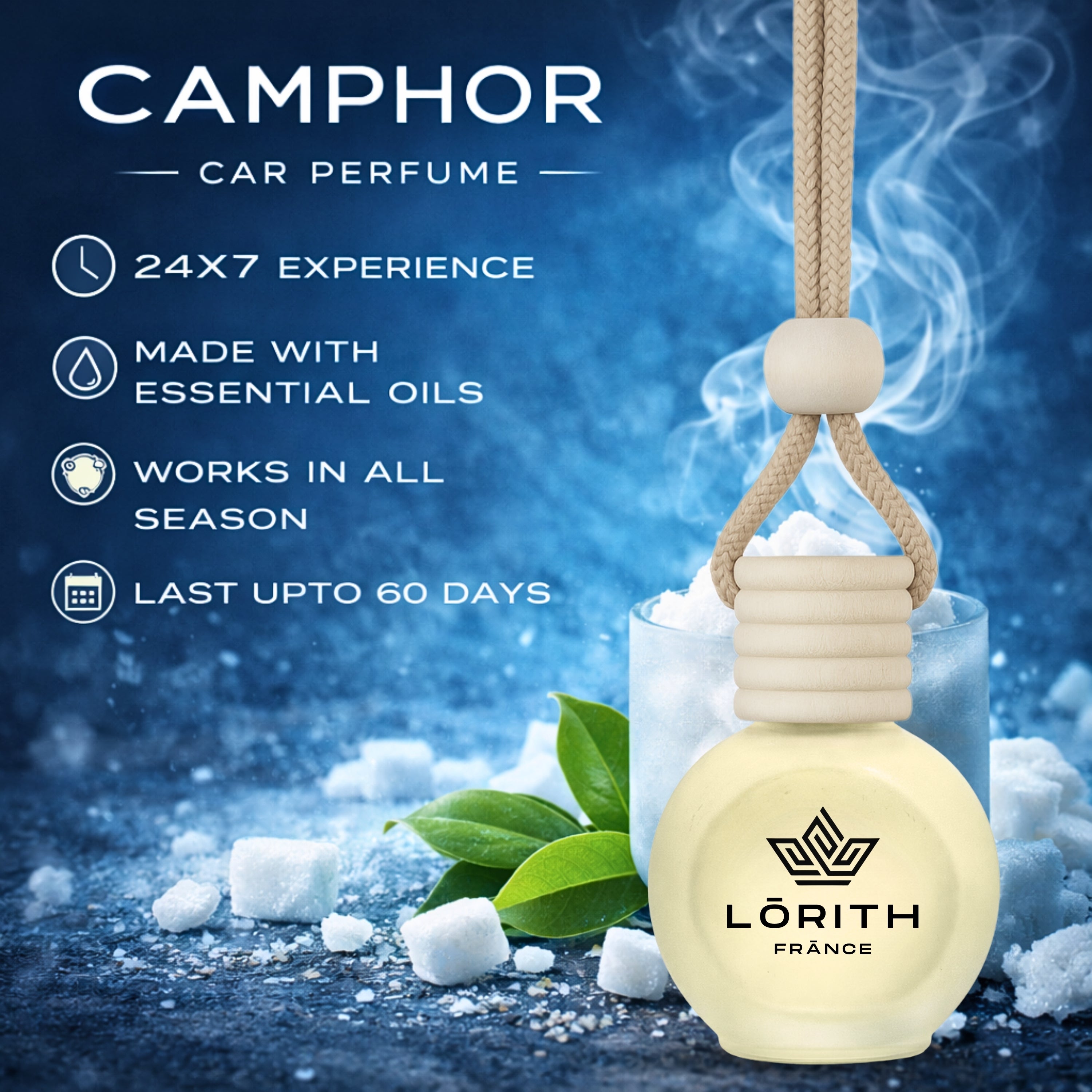Lorith France Camphor Hanging Car Air Freshener | Premium Long-Lasting Car Perfume - LORITH FRANCE