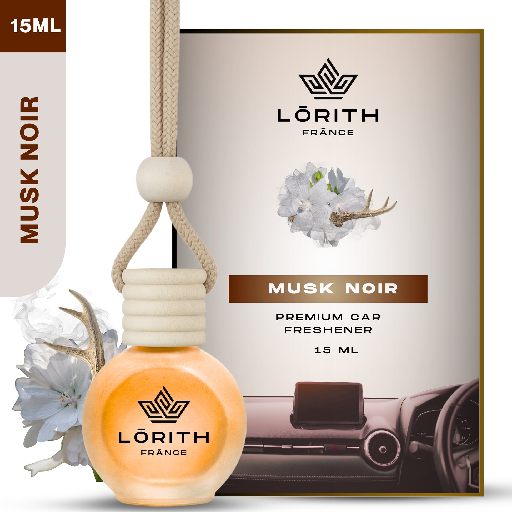 Lorith France Musk Noir Hanging Car Air Freshener | Premium Long-Lasting Car Perfume - LORITH FRANCE