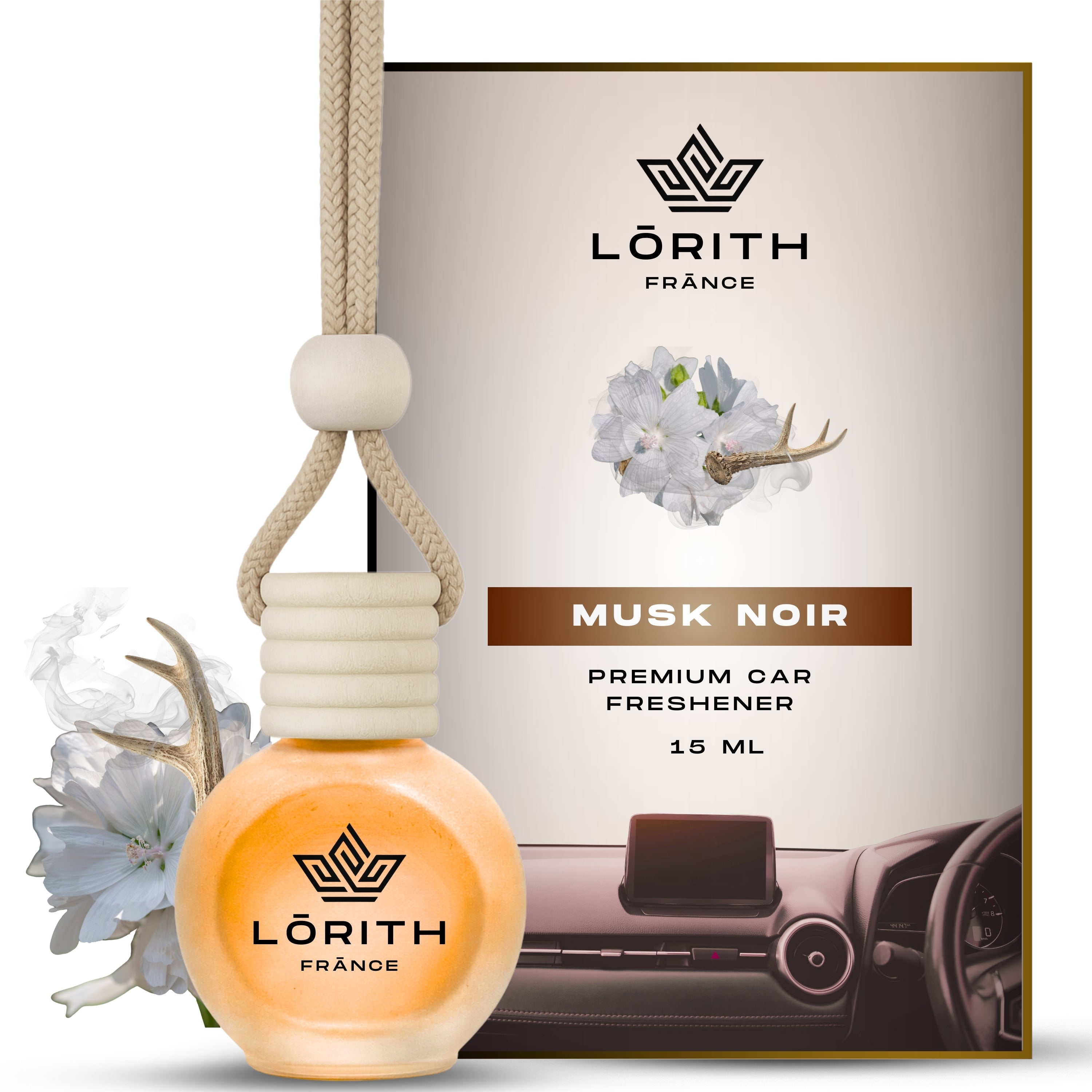 Lorith France Musk Noir Hanging Car Air Freshener | Premium Long-Lasting Car Perfume - LORITH FRANCE