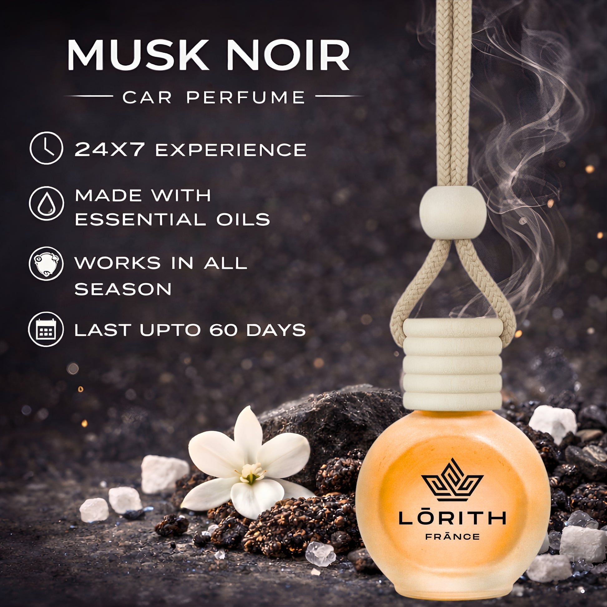 Lorith France Musk Noir Hanging Car Air Freshener | Premium Long-Lasting Car Perfume - LORITH FRANCE