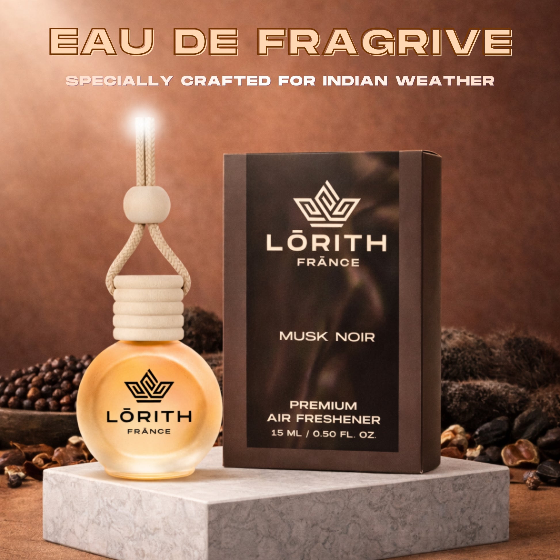 Lorith France Musk Noir Hanging Car Air Freshener | Premium Long-Lasting Car Perfume - LORITH FRANCE