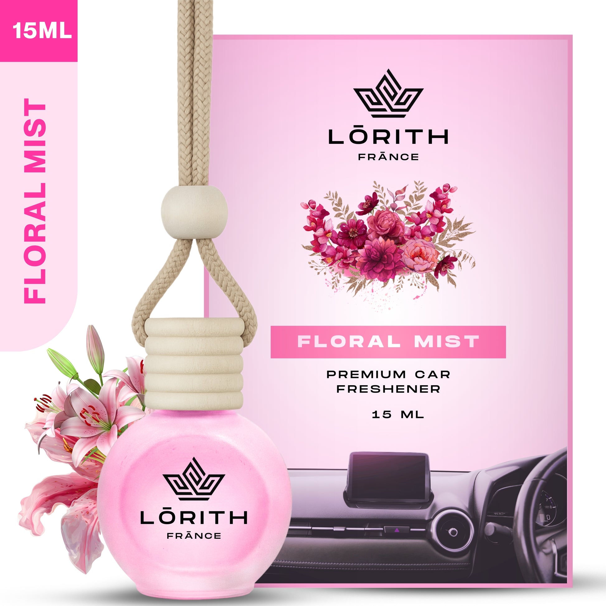 Lorith France Floral Mist Hanging Car Air Freshener | Premium Long-Lasting Car Perfume - LORITH FRANCE
