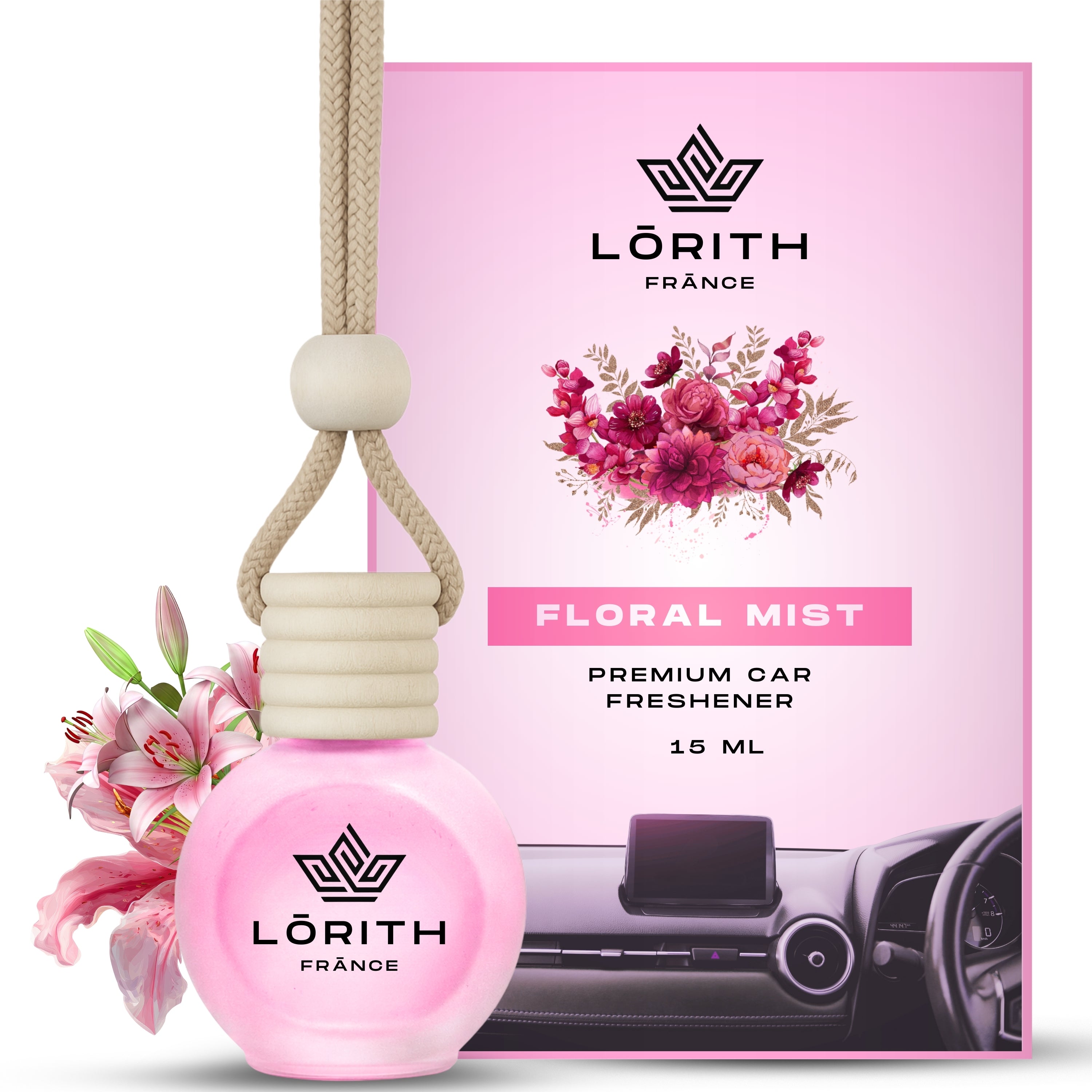 Lorith France Floral Mist Hanging Car Air Freshener | Premium Long-Lasting Car Perfume - LORITH FRANCE