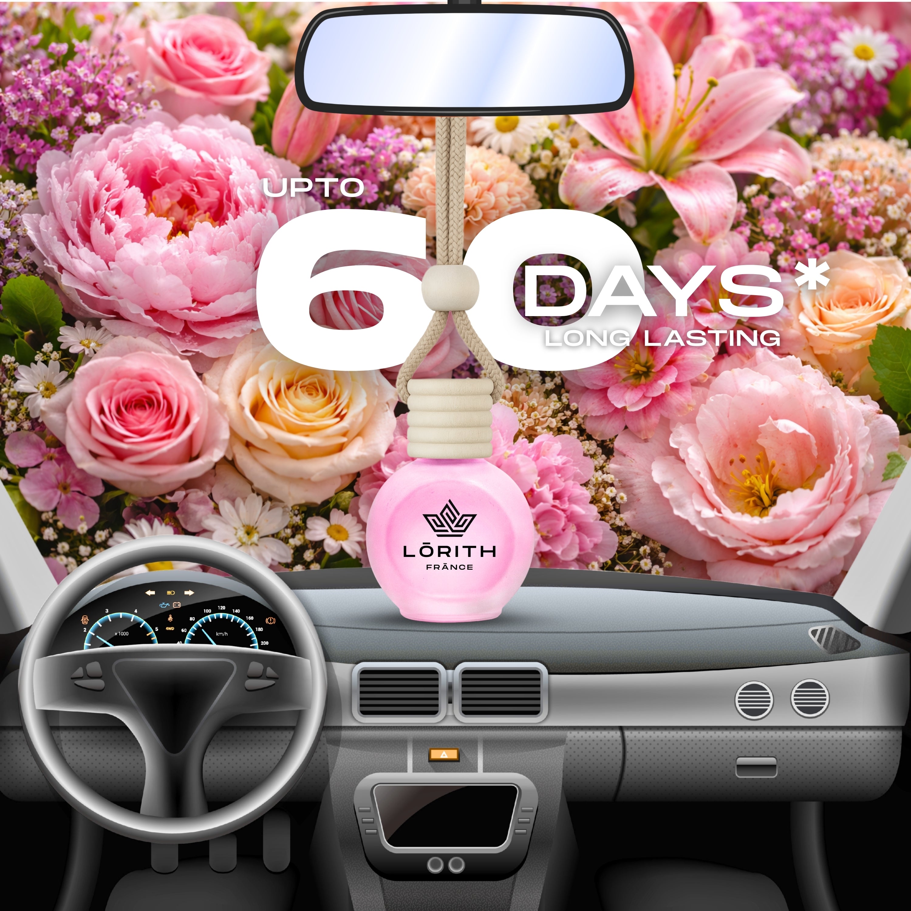 Lorith France Floral Mist Hanging Car Air Freshener | Premium Long-Lasting Car Perfume - LORITH FRANCE
