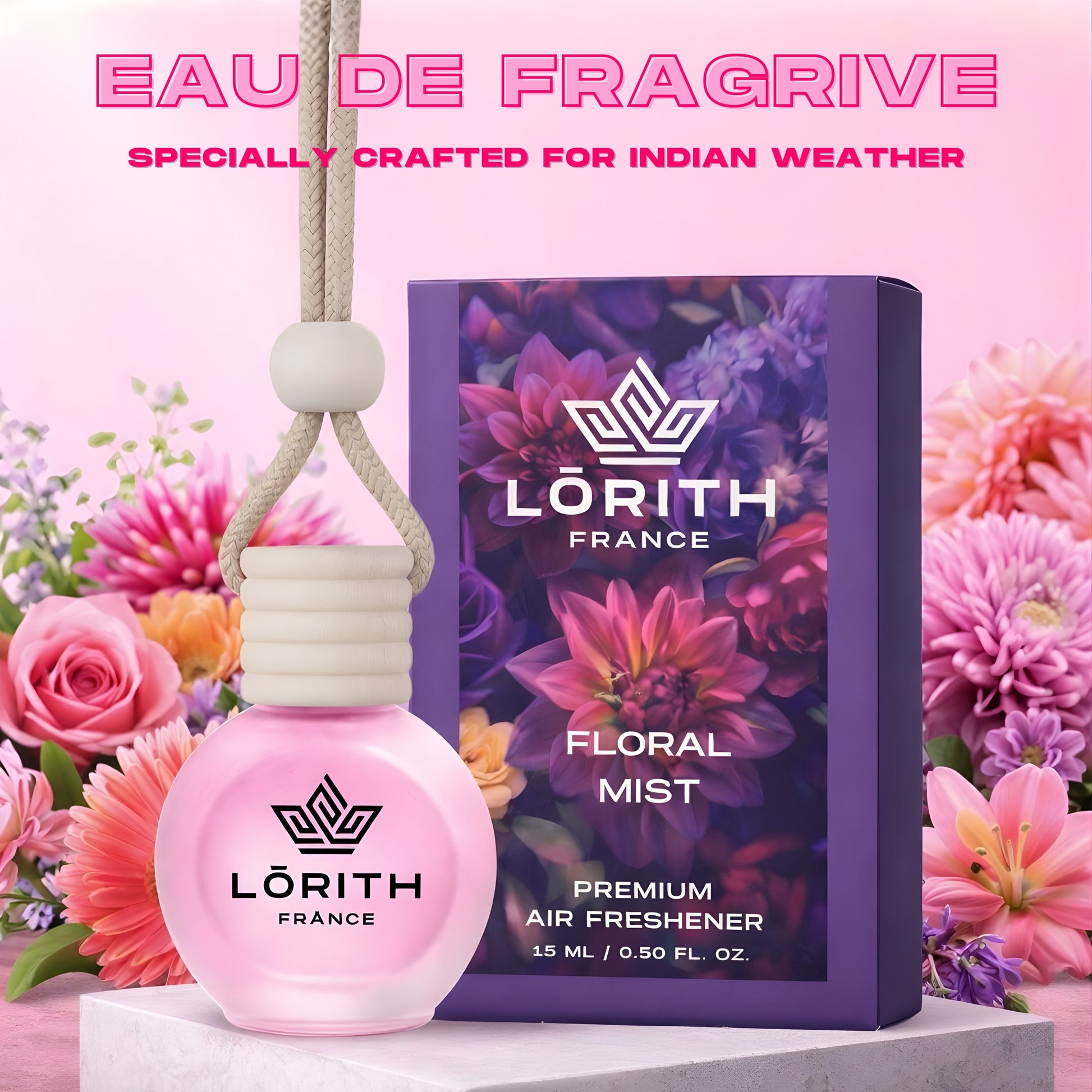 Lorith France Floral Mist Hanging Car Air Freshener | Premium Long-Lasting Car Perfume - LORITH FRANCE