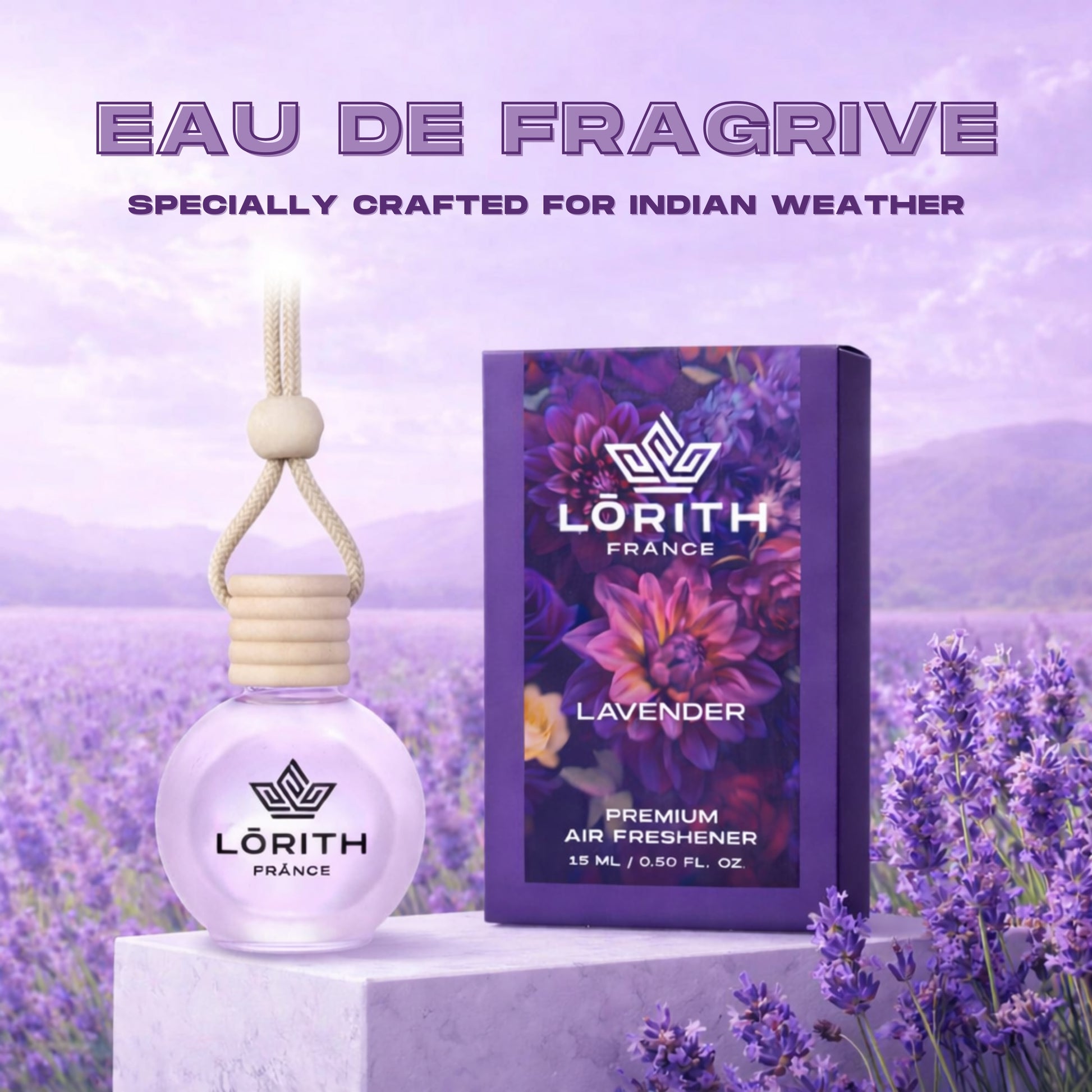 Lorith France Lavender Hanging Car Air Freshener | Premium Long-Lasting Car Perfume - LORITH FRANCE