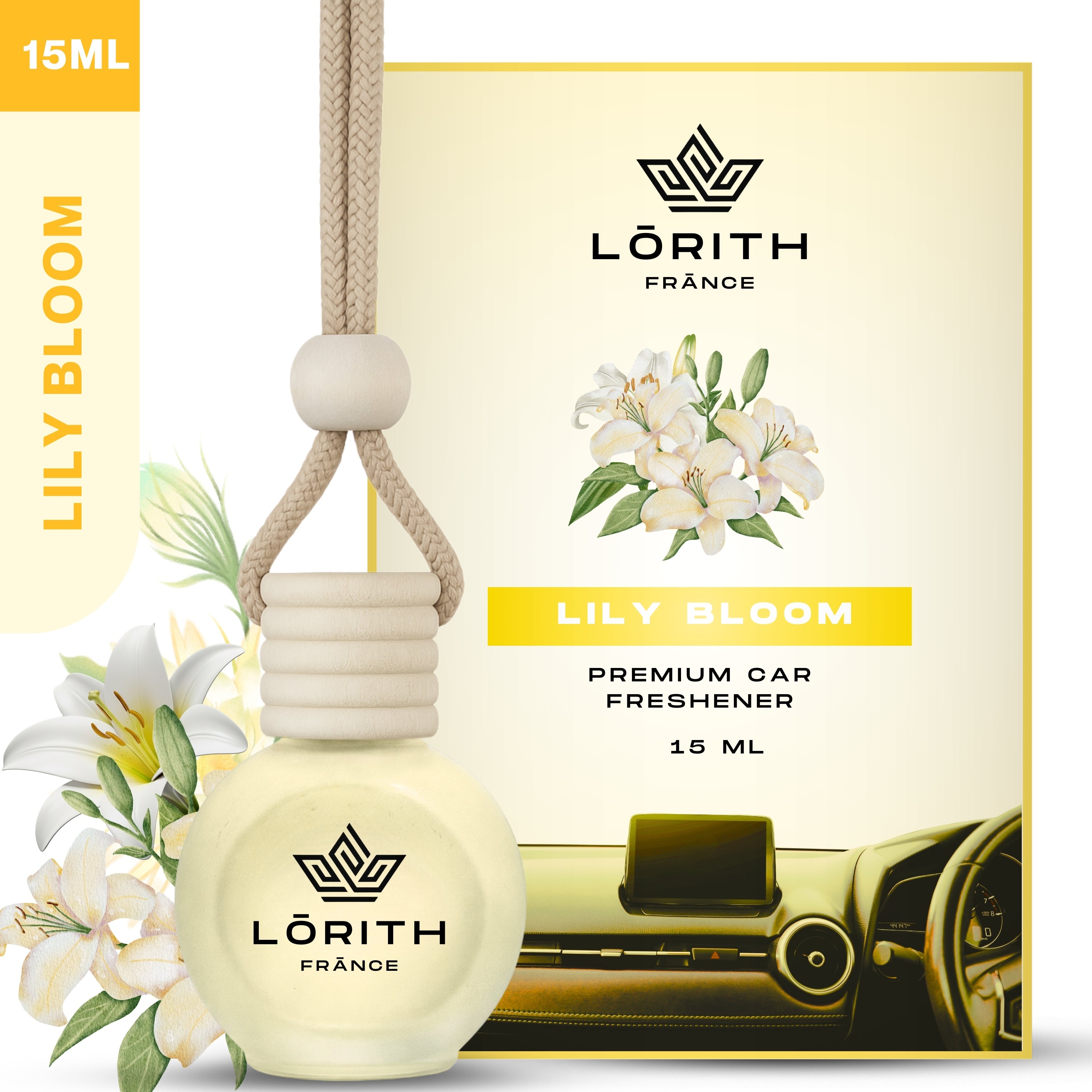 Lorith France Lily Bloom Hanging Car Air Freshener | Premium Long-Lasting Car Perfume - LORITH FRANCE