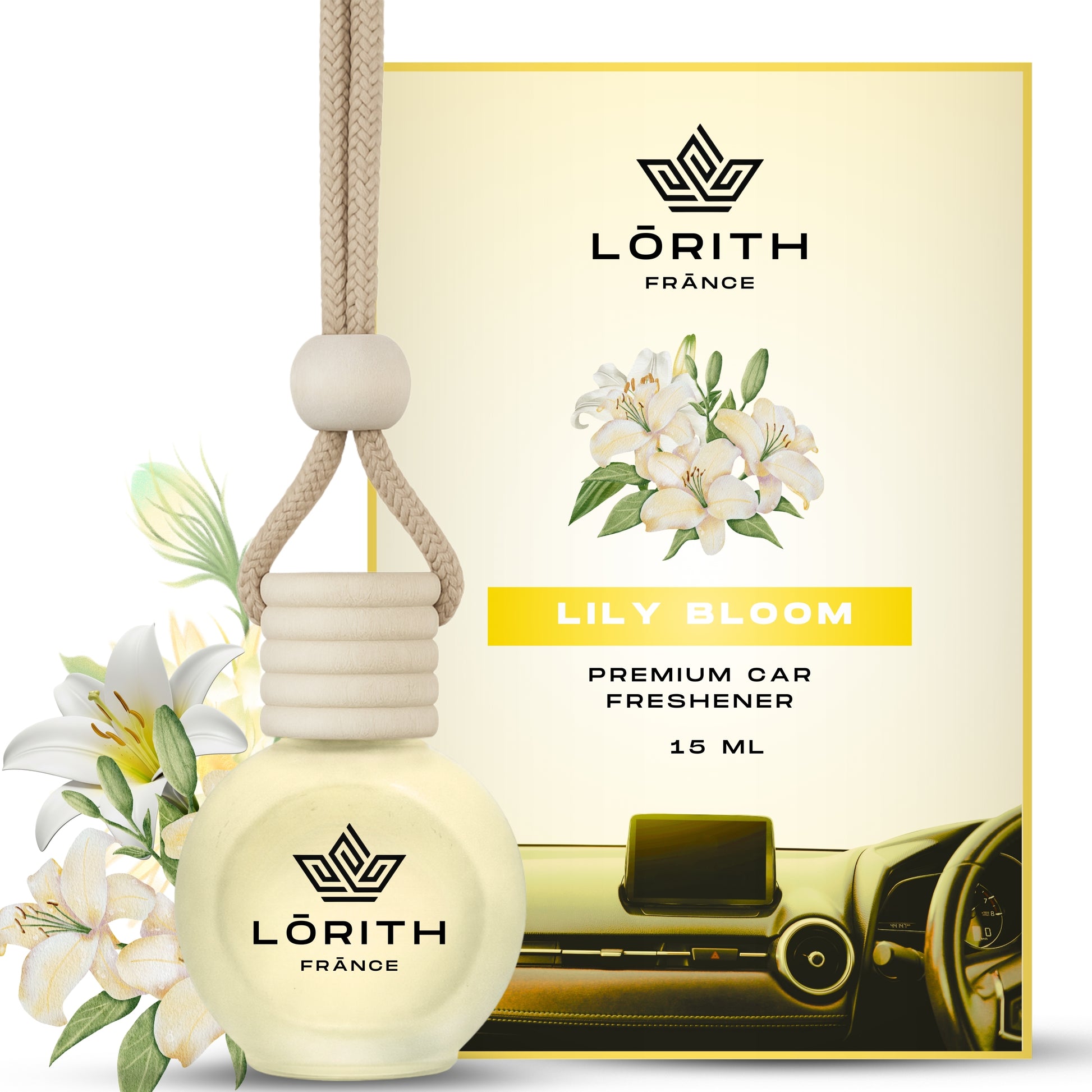 Lorith France Lily Bloom Hanging Car Air Freshener | Premium Long-Lasting Car Perfume - LORITH FRANCE