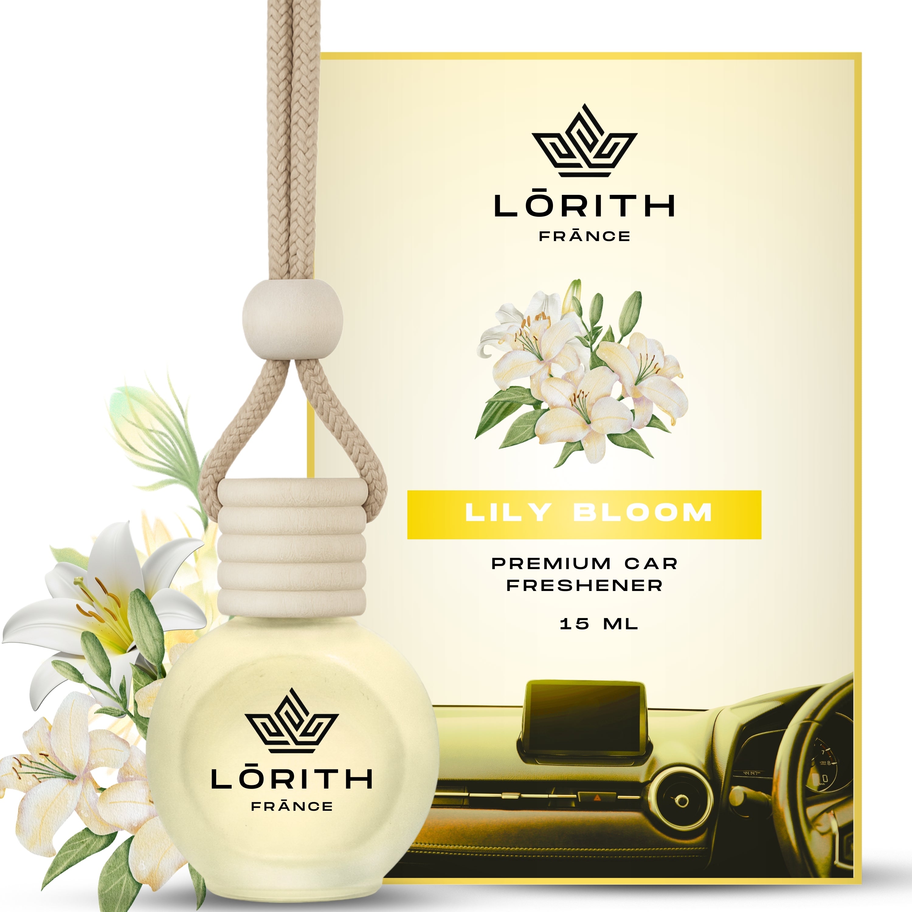 Lorith France Lily Bloom Hanging Car Air Freshener | Premium Long-Lasting Car Perfume - LORITH FRANCE