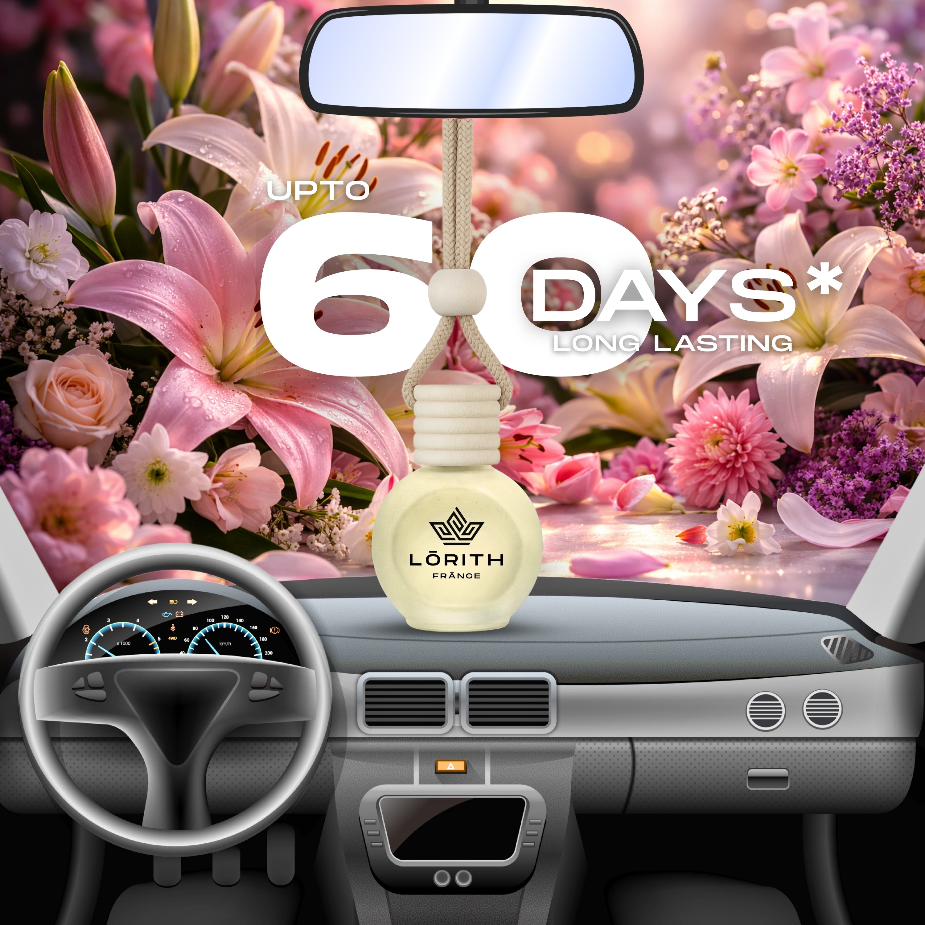 Lorith France Lily Bloom Hanging Car Air Freshener | Premium Long-Lasting Car Perfume - LORITH FRANCE