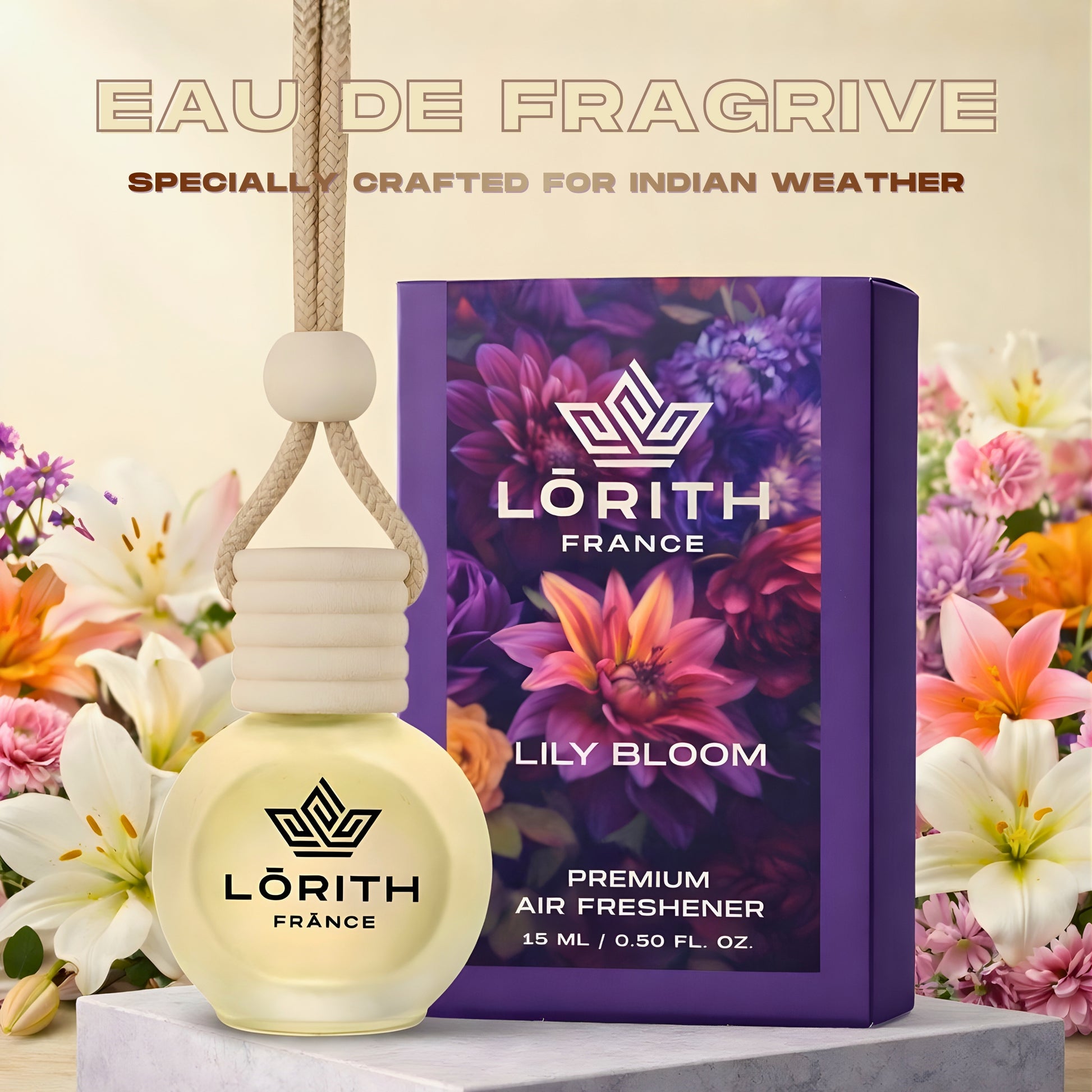 Lorith France Lily Bloom Hanging Car Air Freshener | Premium Long-Lasting Car Perfume - LORITH FRANCE