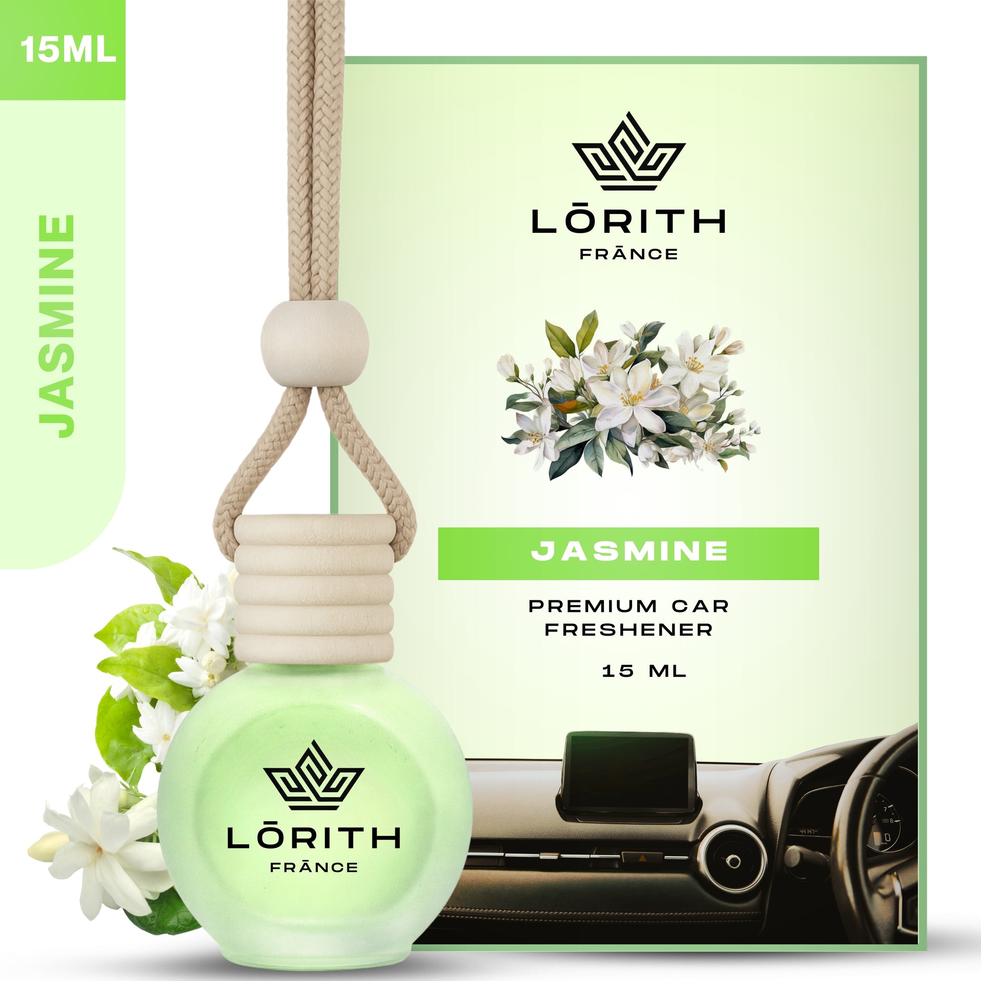 Lorith France Jasmine Hanging Car Air Freshener | Premium Long-Lasting Car Perfume - LORITH FRANCE