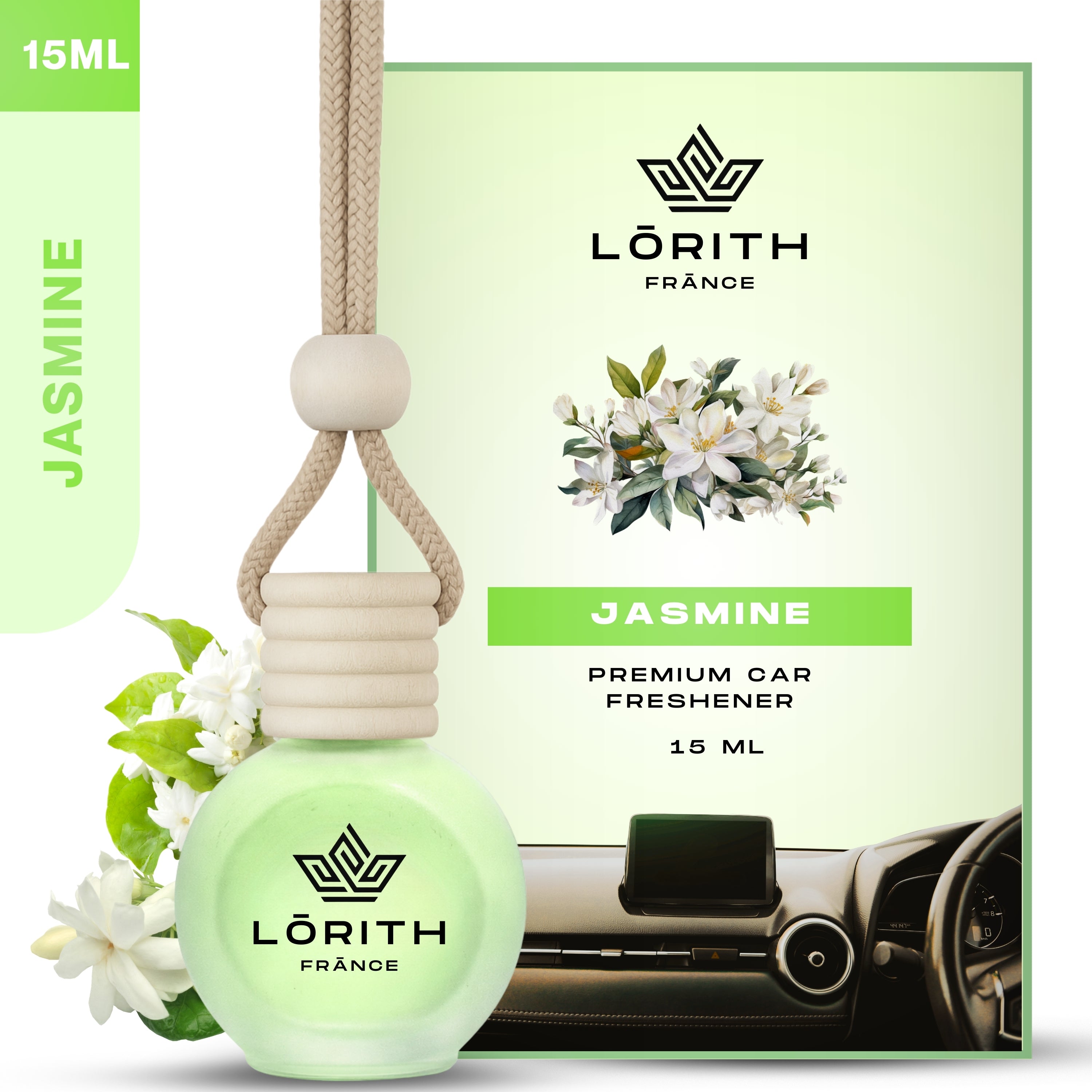 Lorith France Jasmine Hanging Car Air Freshener | Premium Long-Lasting Car Perfume - LORITH FRANCE