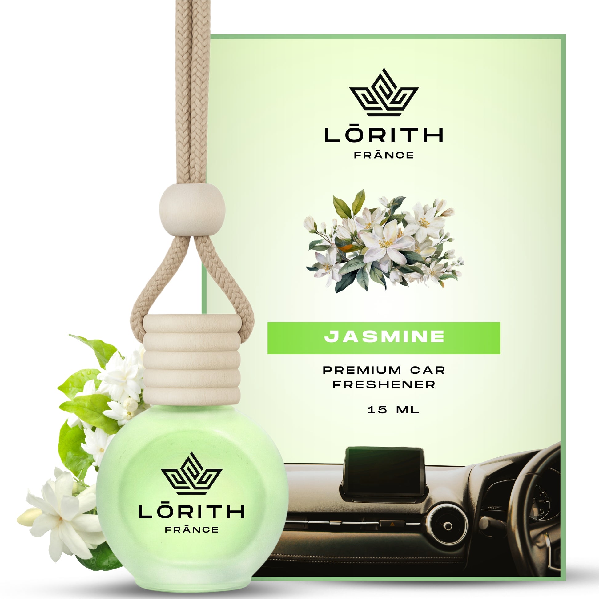 Lorith France Jasmine Hanging Car Air Freshener | Premium Long-Lasting Car Perfume - LORITH FRANCE