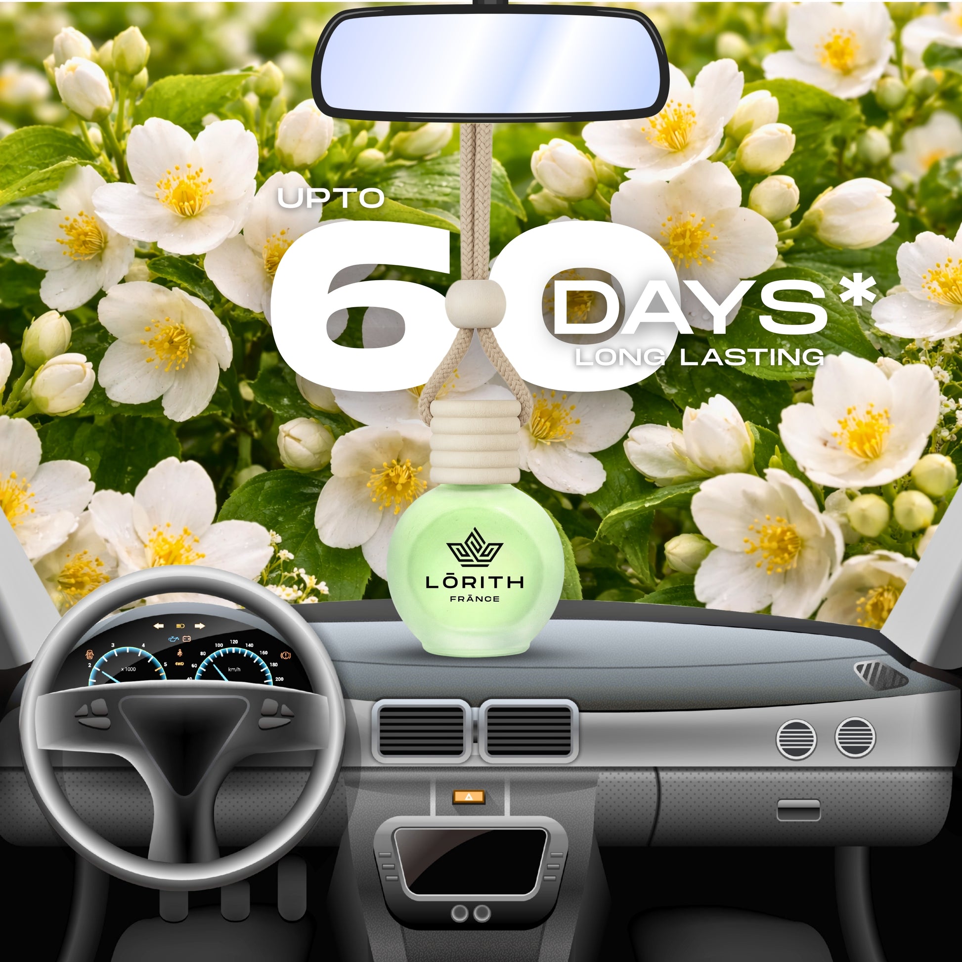 Lorith France Jasmine Hanging Car Air Freshener | Premium Long-Lasting Car Perfume - LORITH FRANCE