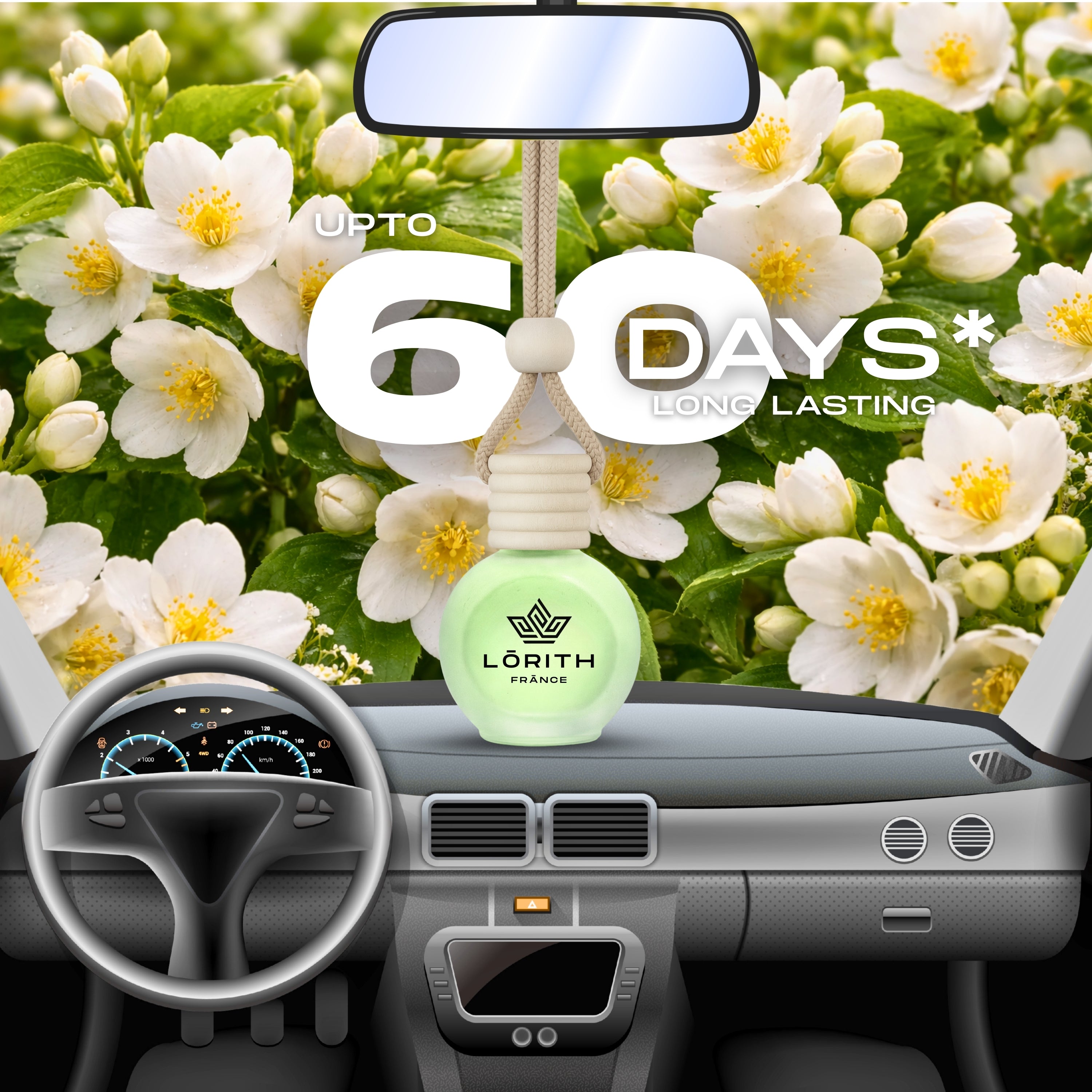 Lorith France Jasmine Hanging Car Air Freshener | Premium Long-Lasting Car Perfume - LORITH FRANCE