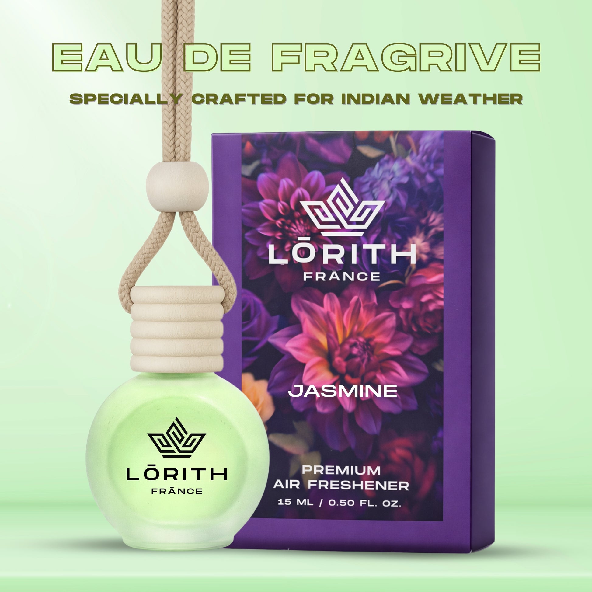 Lorith France Jasmine Hanging Car Air Freshener | Premium Long-Lasting Car Perfume - LORITH FRANCE