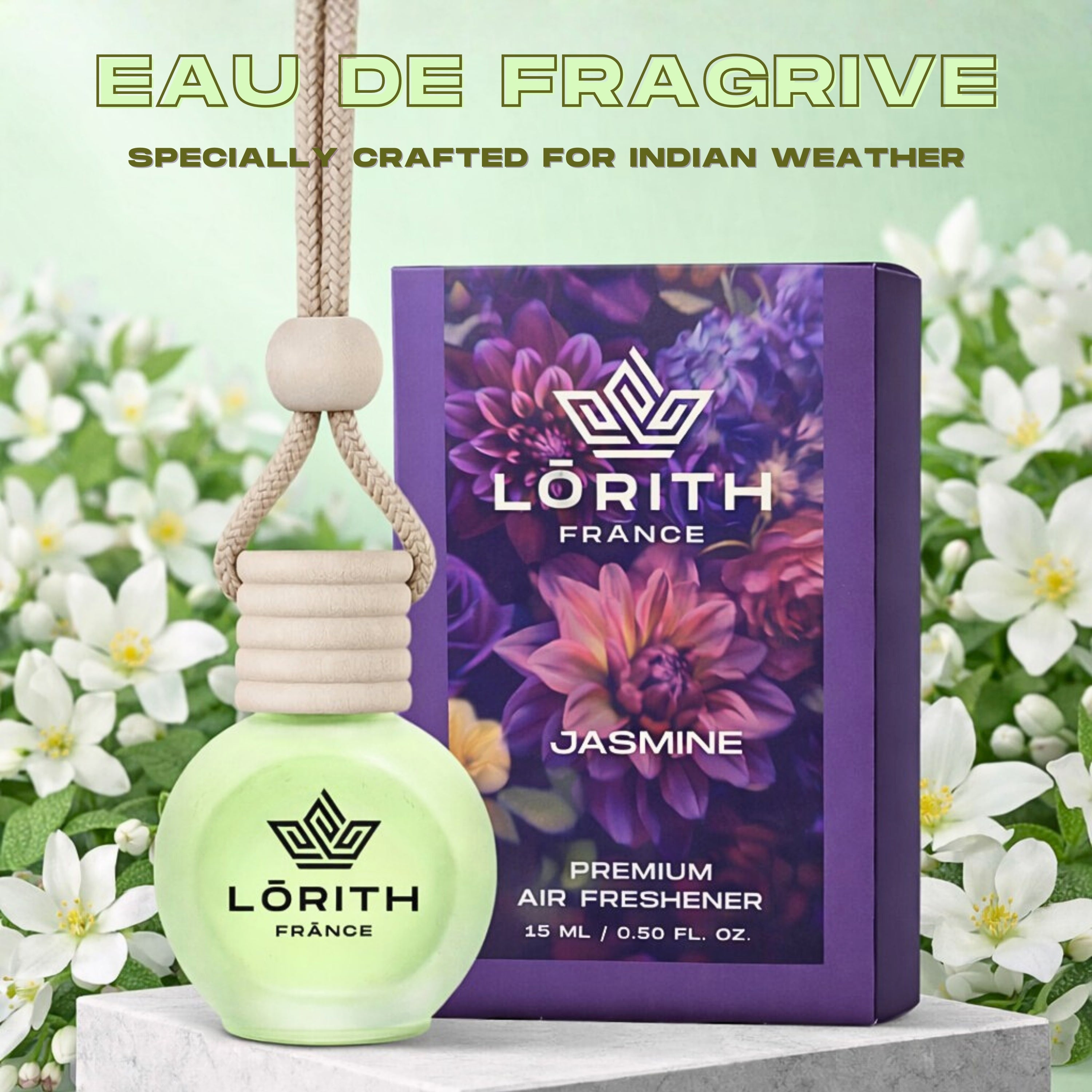 Lorith France Jasmine Hanging Car Air Freshener | Premium Long-Lasting Car Perfume - LORITH FRANCE
