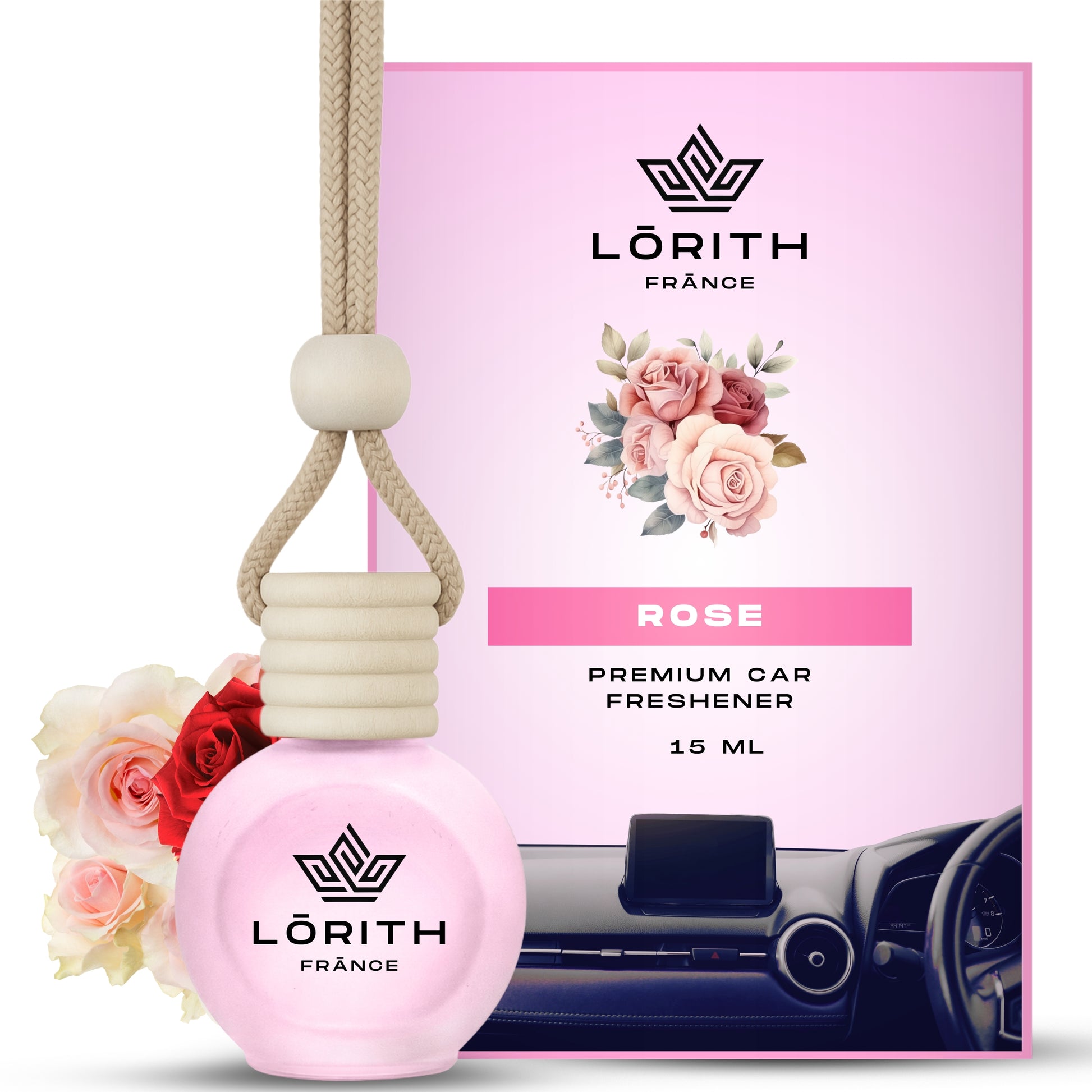 Lorith France Rose Hanging Car Air Freshener | Premium Long-Lasting Car Perfume - LORITH FRANCE