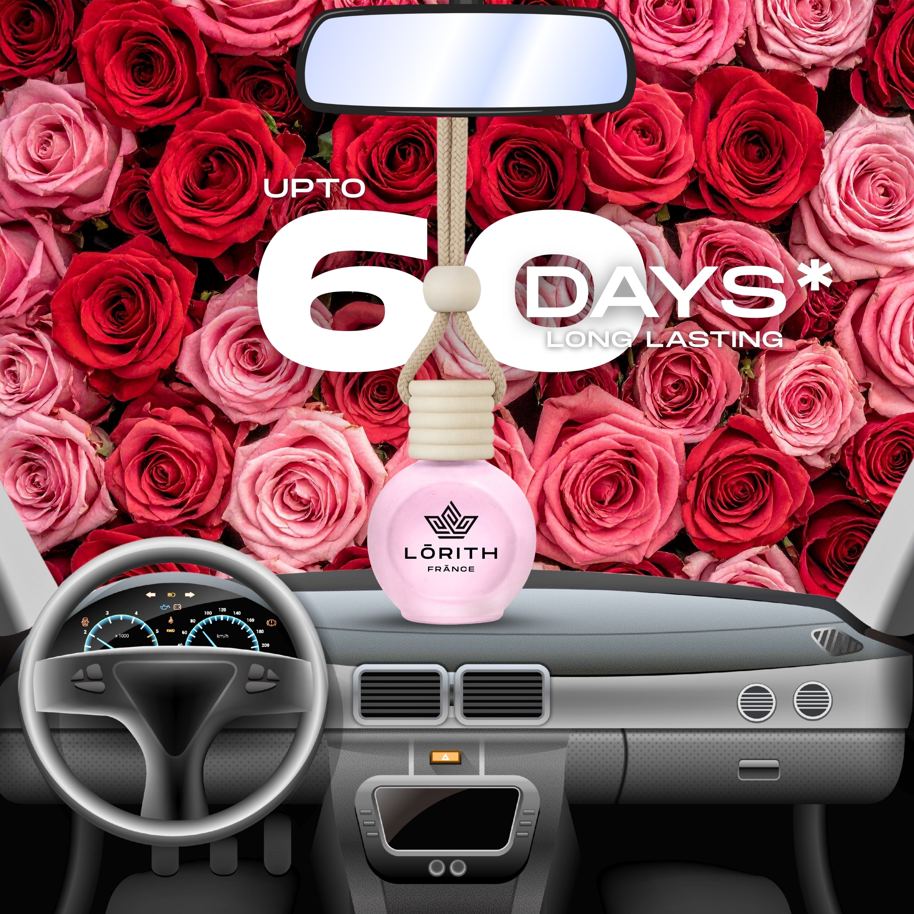 Lorith France Rose Hanging Car Air Freshener | Premium Long-Lasting Car Perfume - LORITH FRANCE