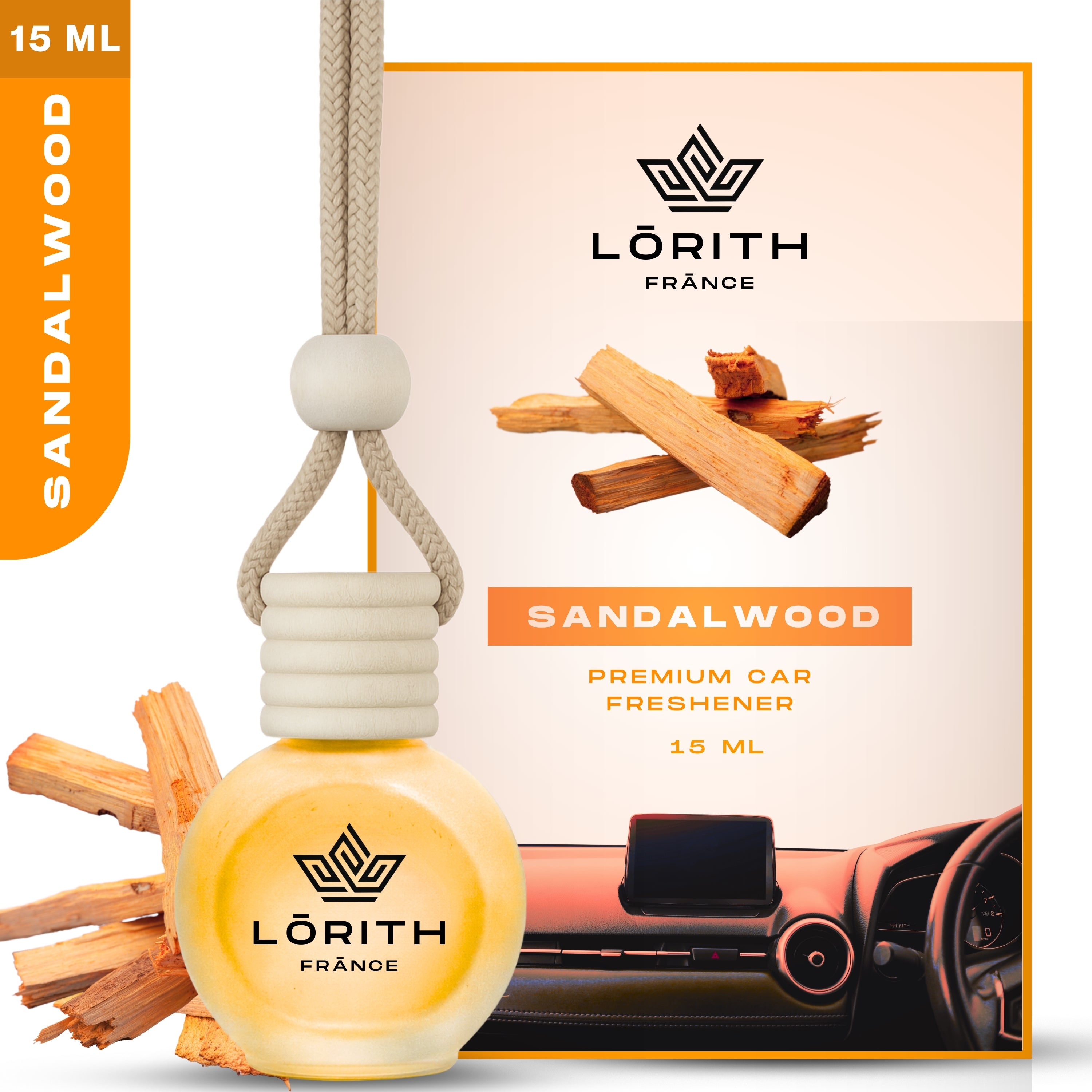 Lorith France Sandalwood Hanging Car Air Freshener | Premium Long-Lasting Car Perfume - LORITH FRANCE