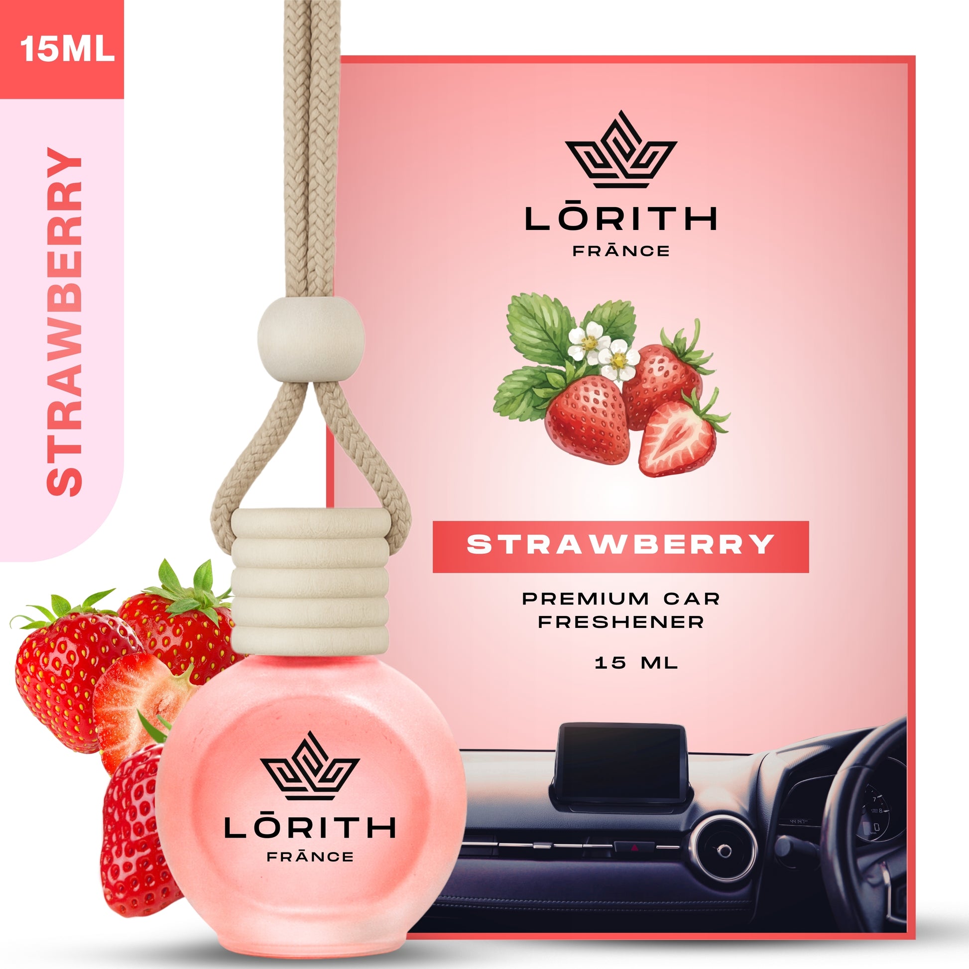 Lorith France Strawberry Hanging Car Air Freshener | Premium Long-Lasting Car Perfume - LORITH FRANCE