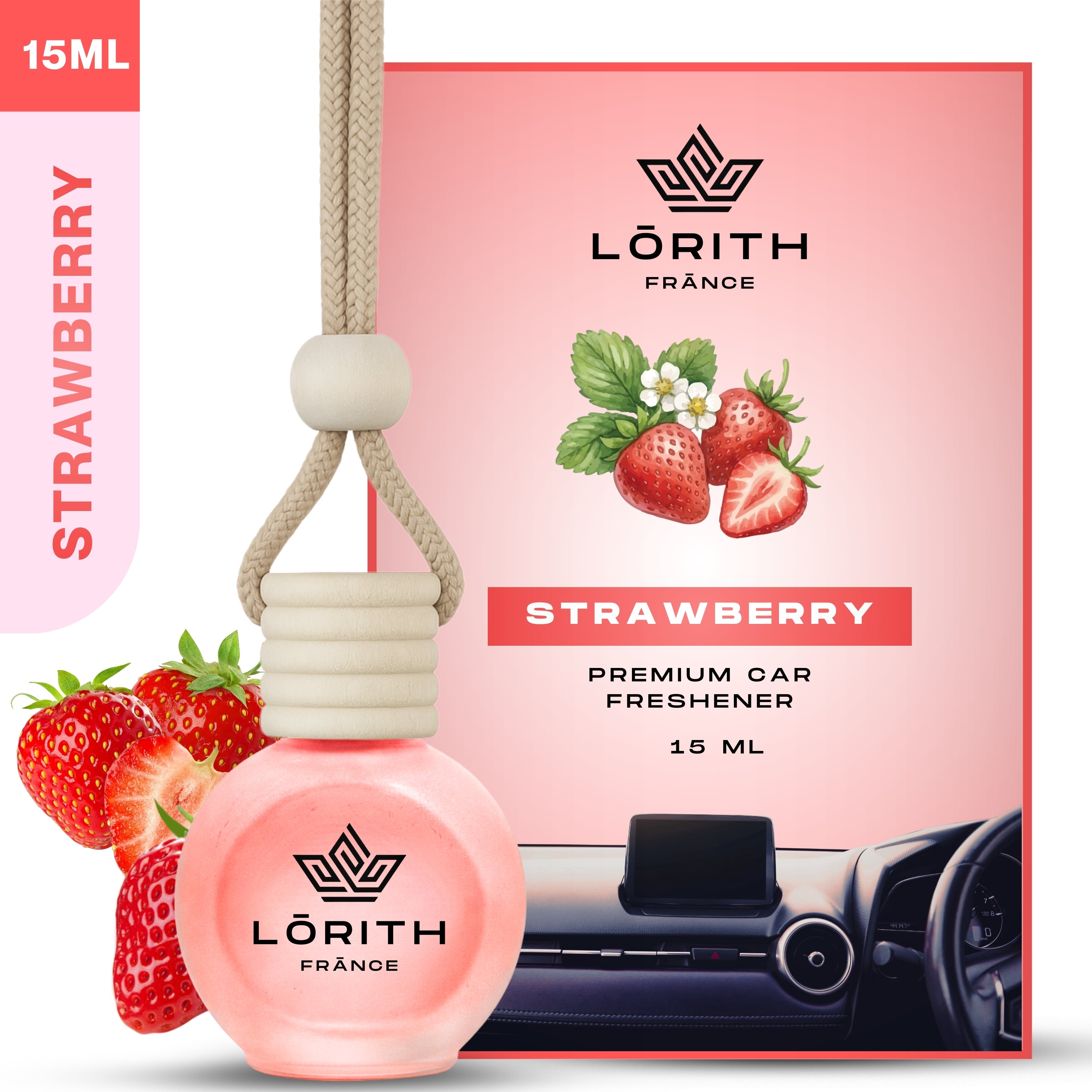 Lorith France Strawberry Hanging Car Air Freshener | Premium Long-Lasting Car Perfume - LORITH FRANCE