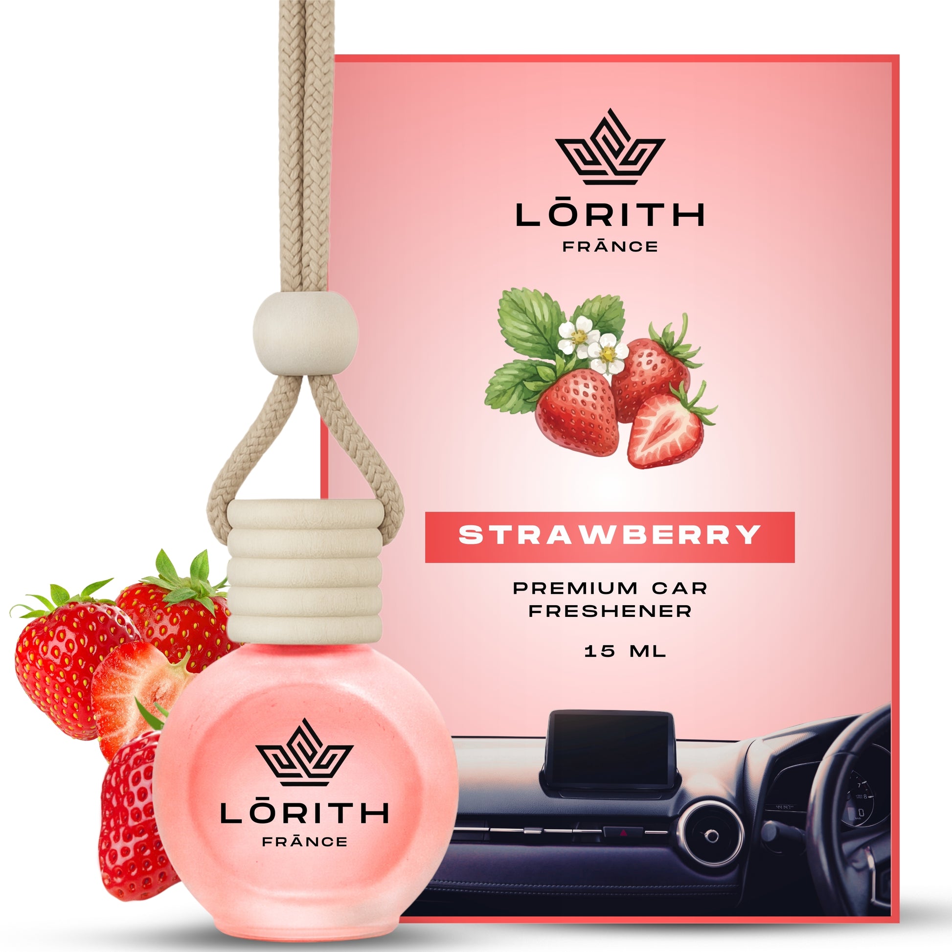 Lorith France Strawberry Hanging Car Air Freshener | Premium Long-Lasting Car Perfume - LORITH FRANCE