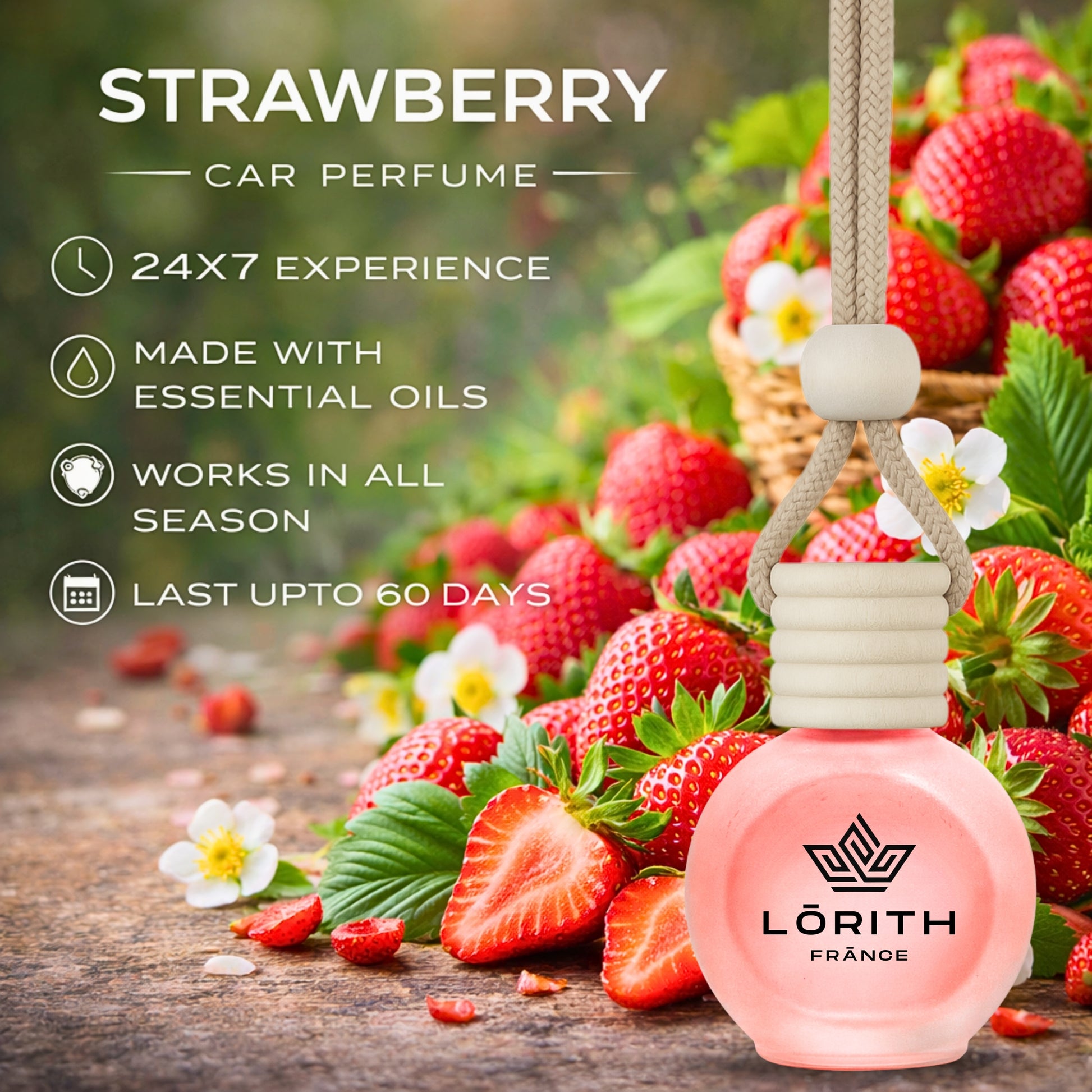 Lorith France Strawberry Hanging Car Air Freshener | Premium Long-Lasting Car Perfume - LORITH FRANCE